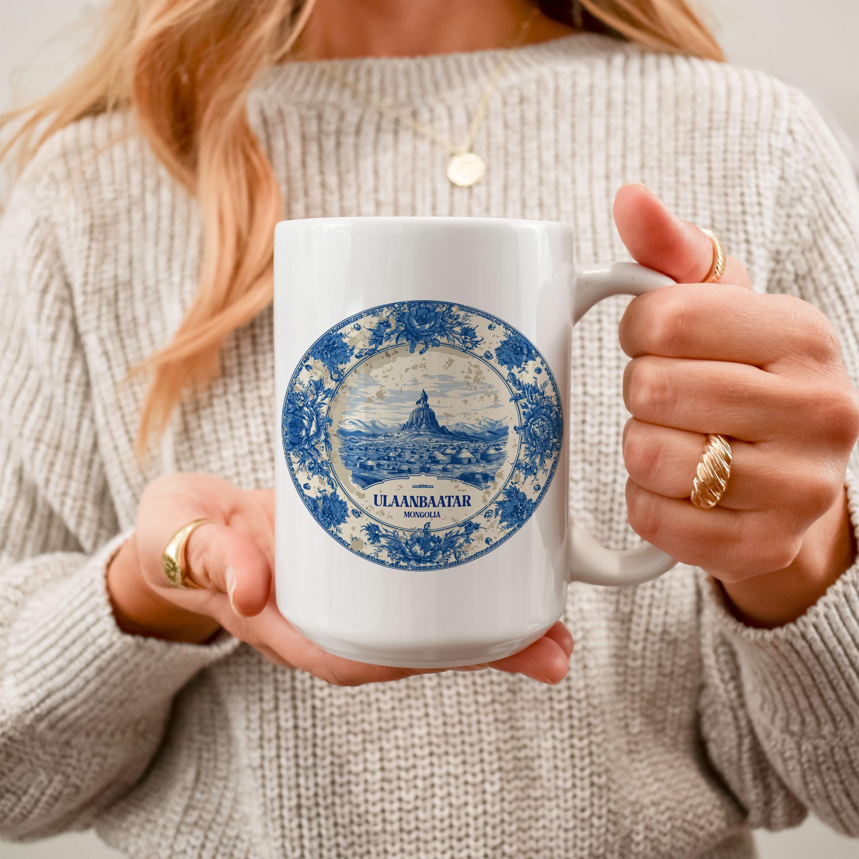 Ulaanbaatar Mongolia Mug, Custom Delft Style cup, Personalized Vintage Travel City Gift