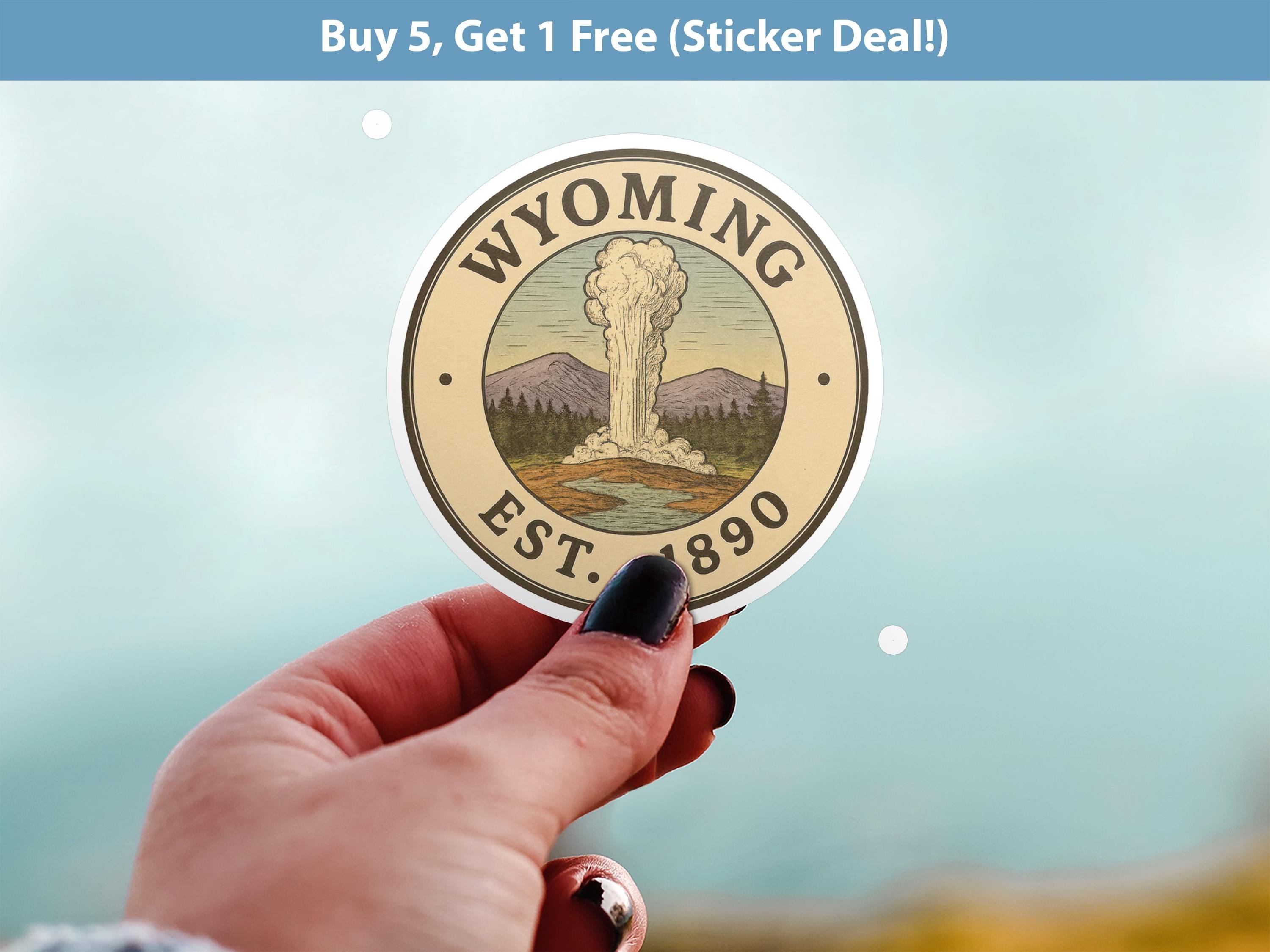 Wyoming Sticker, Vintage US States Retro Decal, Waterproof Retro Travel Collection for Laptop Tumbler