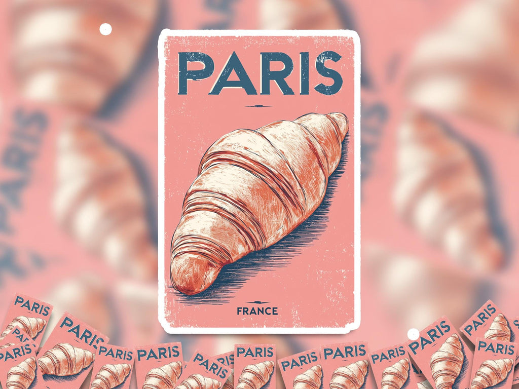 Paris Croissant Kiss-Cut Vinyl, Waterproof Decal, Retro Travel Lover Collection