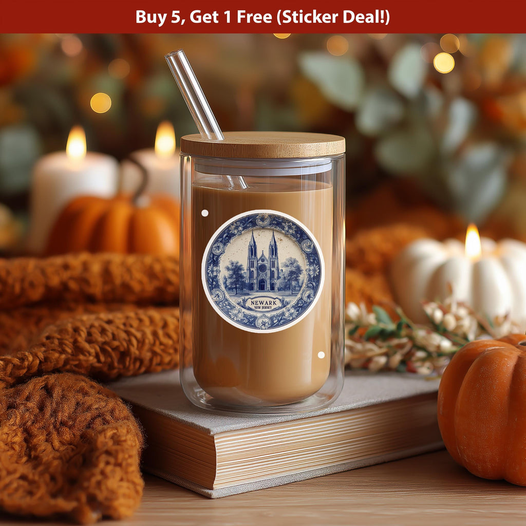 Newark New Jersey Sticker Vintage Delft style, Delftware Decal Waterproof Vinyl, Blue City Travel
