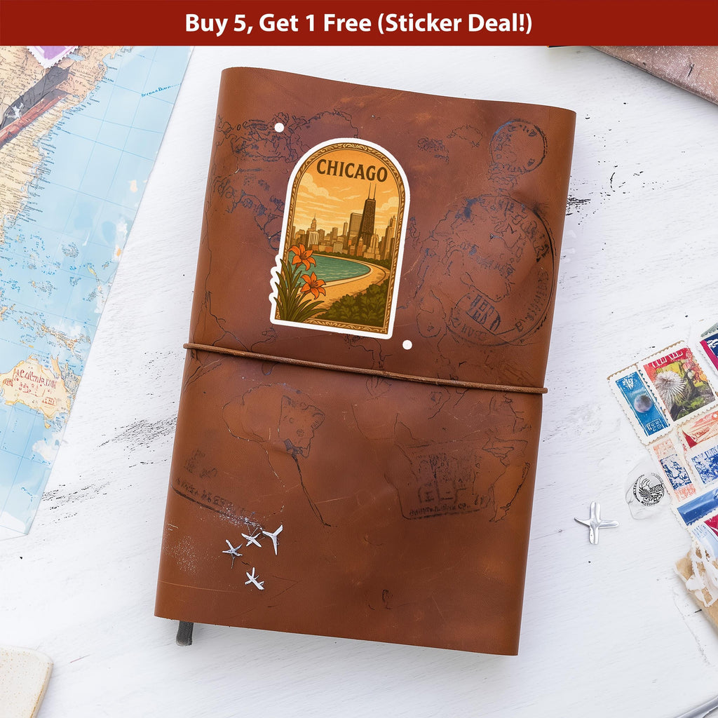 Chicago Illinois Sticker, Vintage City Vinyl Decal, Retro Travel Lover Collection, Journal Scrapbook