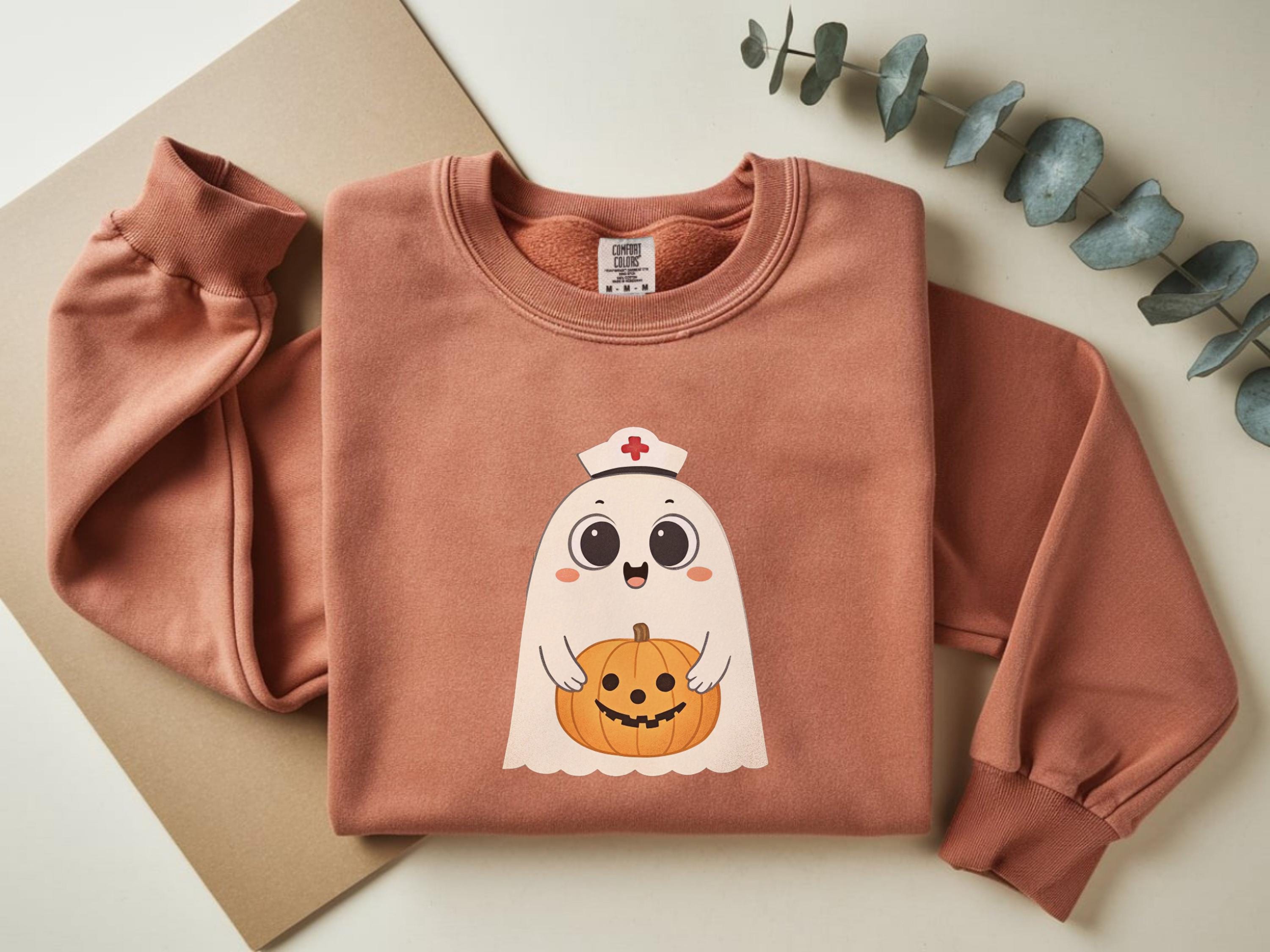 Halloween Nurse Sweatshirt: Spooky Ghost & Pumpkin Retro Fall Top