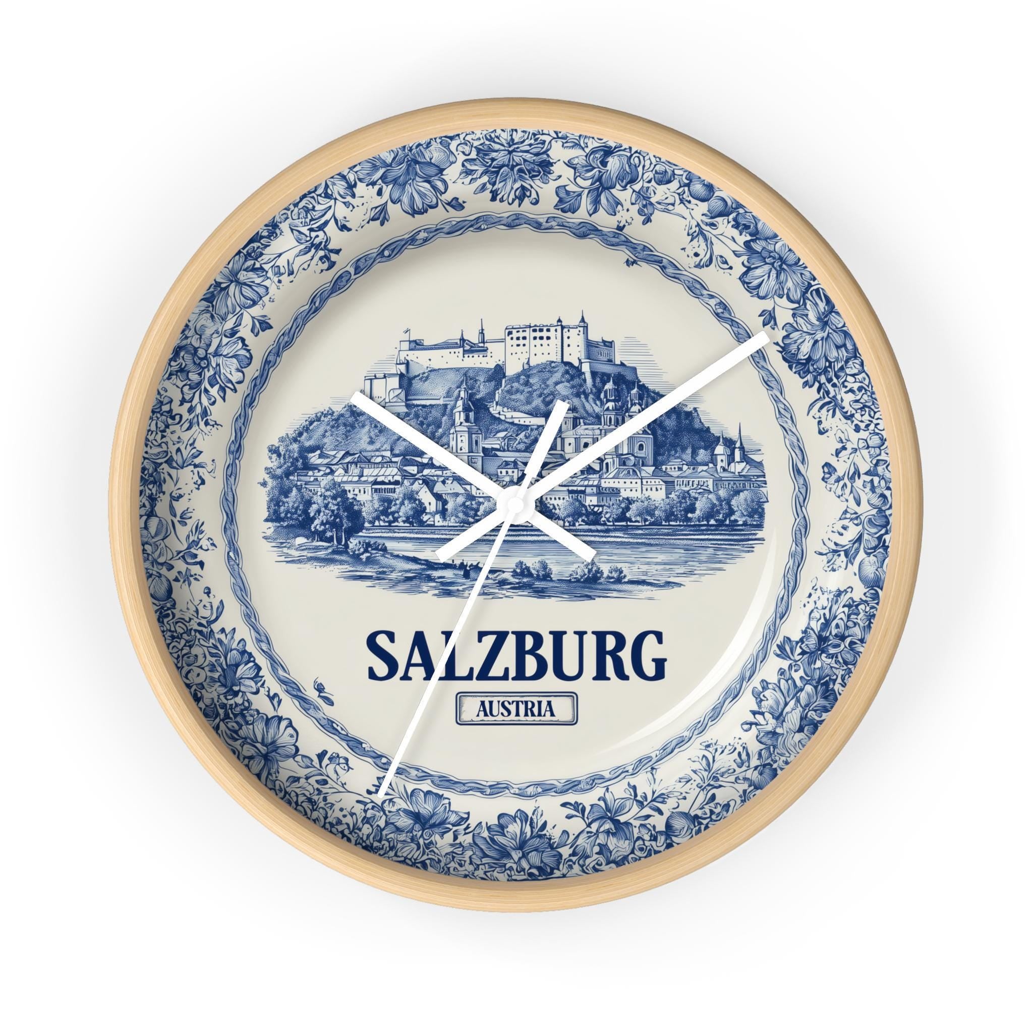 Salzburg Austria Wall Clock, Delf style Home Decor, Vintage City Travel Keepsake Art