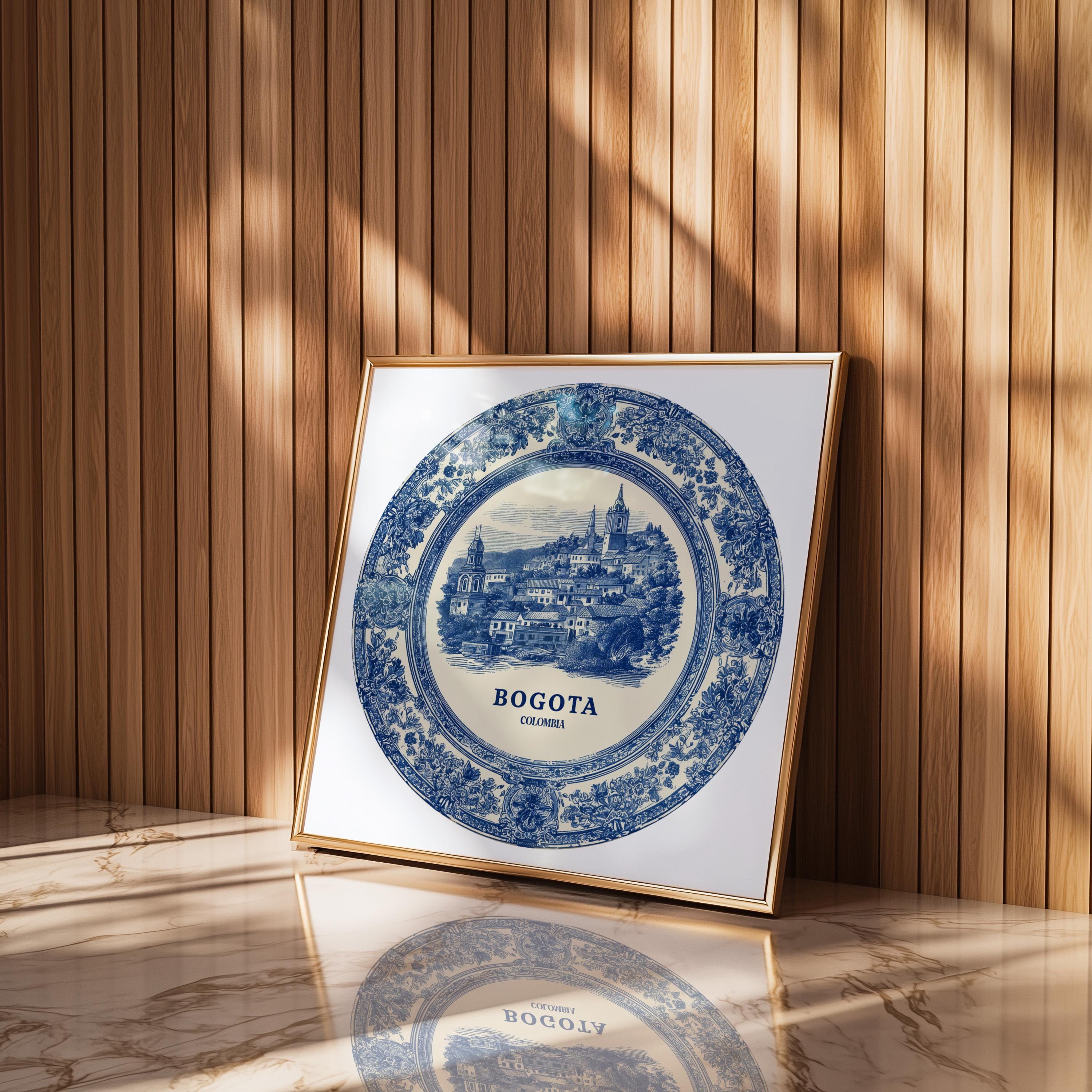 Bogota Colombia Wall Art, Vintage Delft Blue Poster, City Print, Travel Home Decor