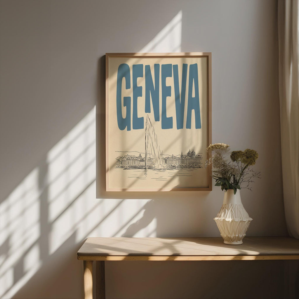 Geneva Switzerland Wall Minimalist Art, Vintage Travel Poster, Framed Canvas Print