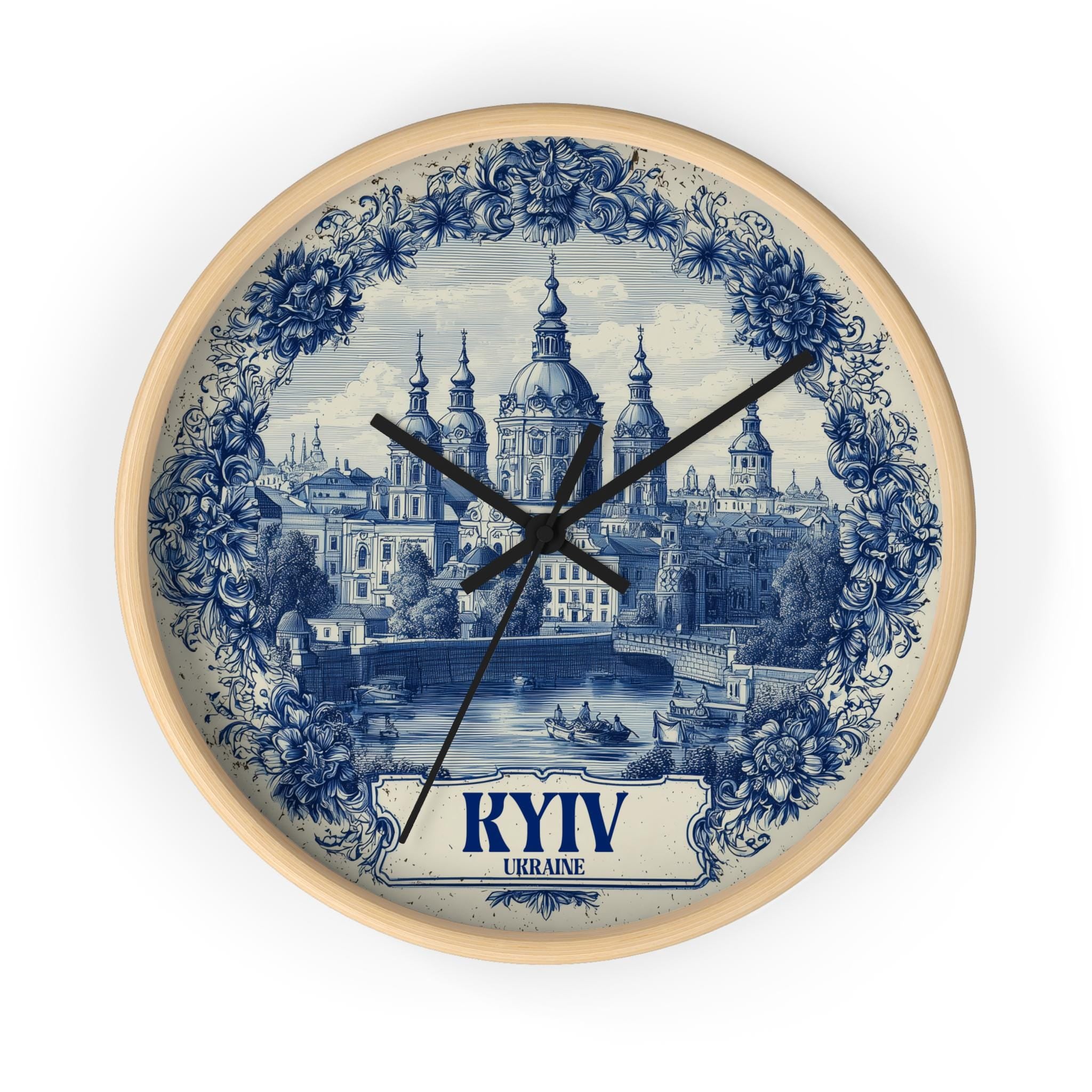 Kyiv Ukraine Wall Clock, Delf style Home Decor, Vintage City Travel Keepsake Art