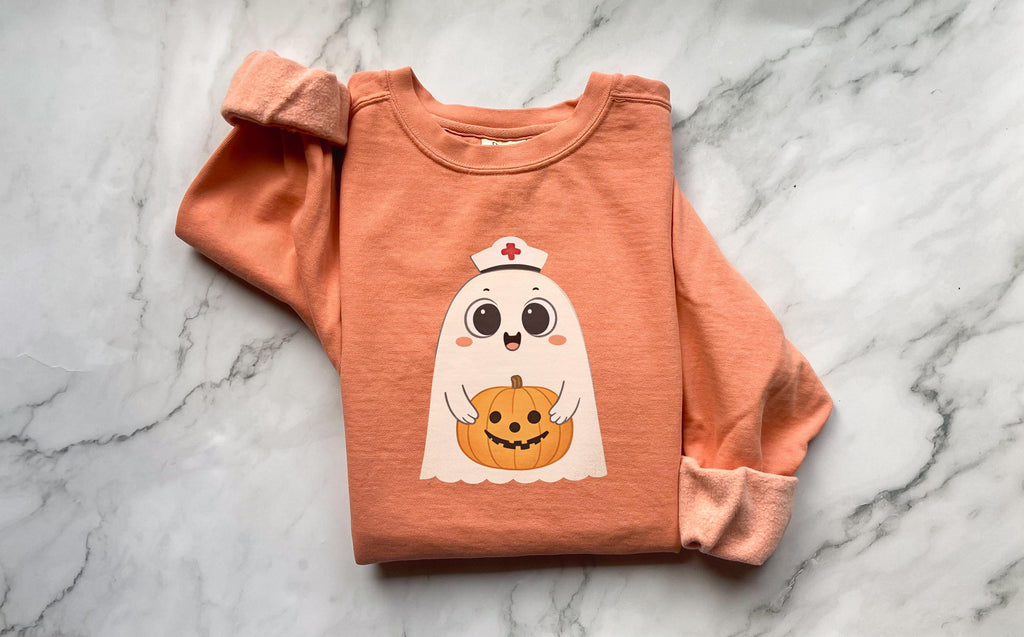 Halloween Nurse Sweatshirt: Spooky Ghost & Pumpkin Retro Fall Top