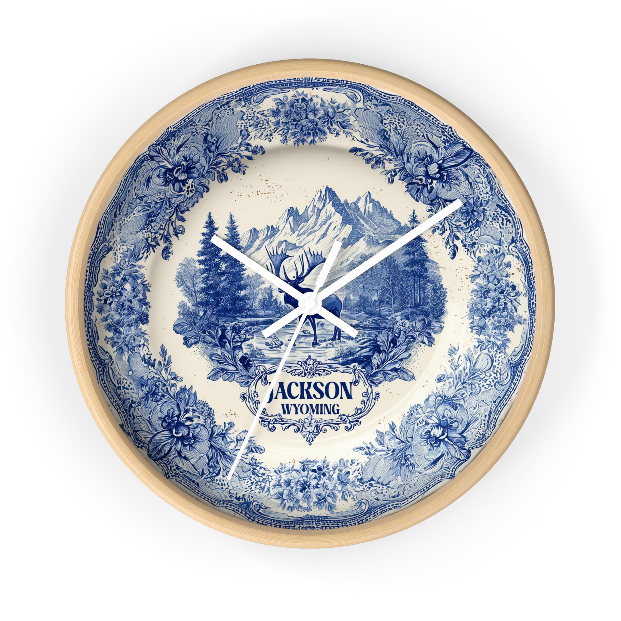 Jackson  Wyoming Wall Clock, Delf style Home Decor, Vintage City Travel Keepsake Art