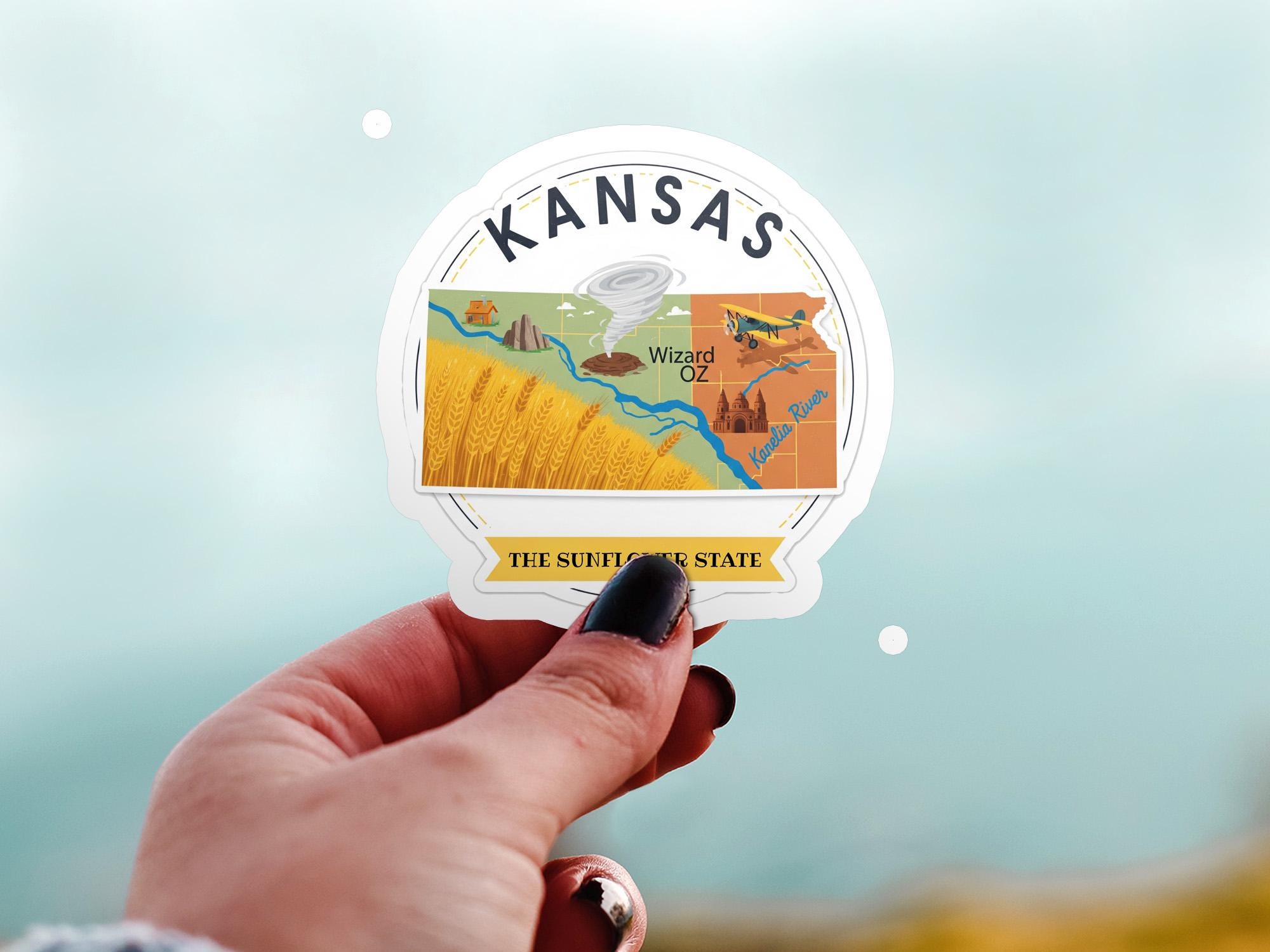 Kansas State Sticker, USA Kiss-Cut Vinyl, Landmark Waterproof Decal, United States Travel Collection