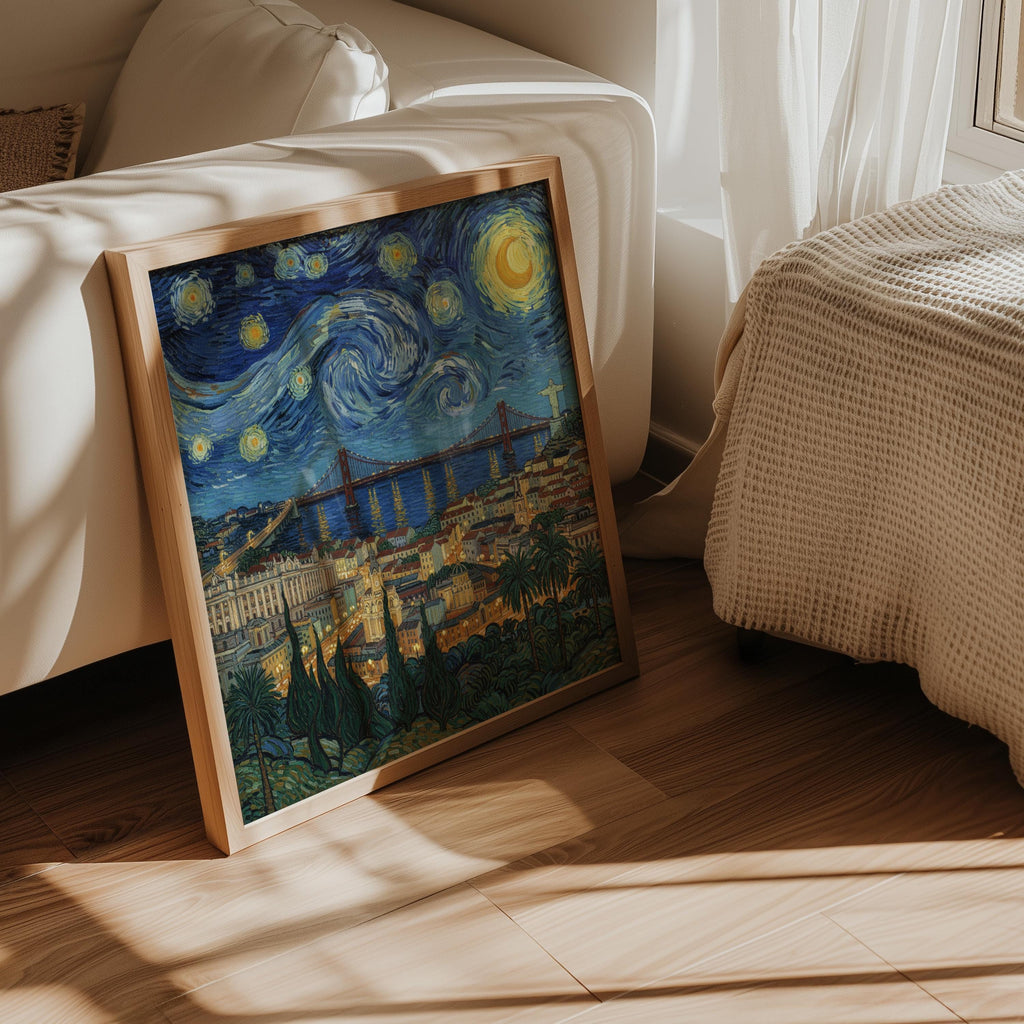 Lisbon Portugal Starry Night Wall Art, Van Gogh Print, Travel Gift Home Decor
