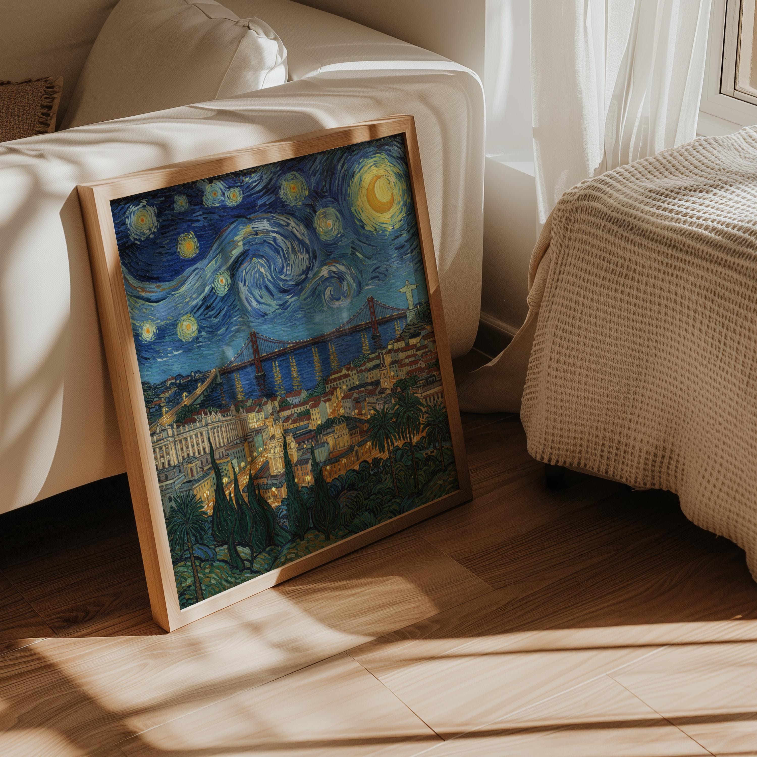 Lisbon Portugal Starry Night Wall Art, Van Gogh Print, Travel Gift Home Decor