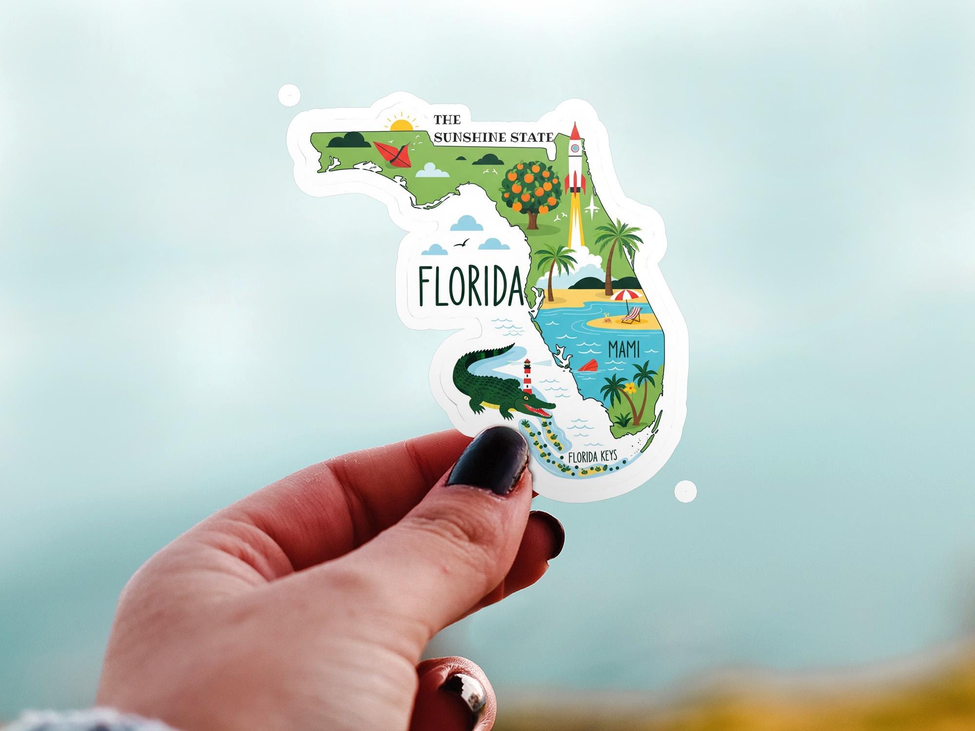 Florida State Sticker, USA Kiss-Cut Vinyl, Landmark Waterproof Decal, United States Travel Collection