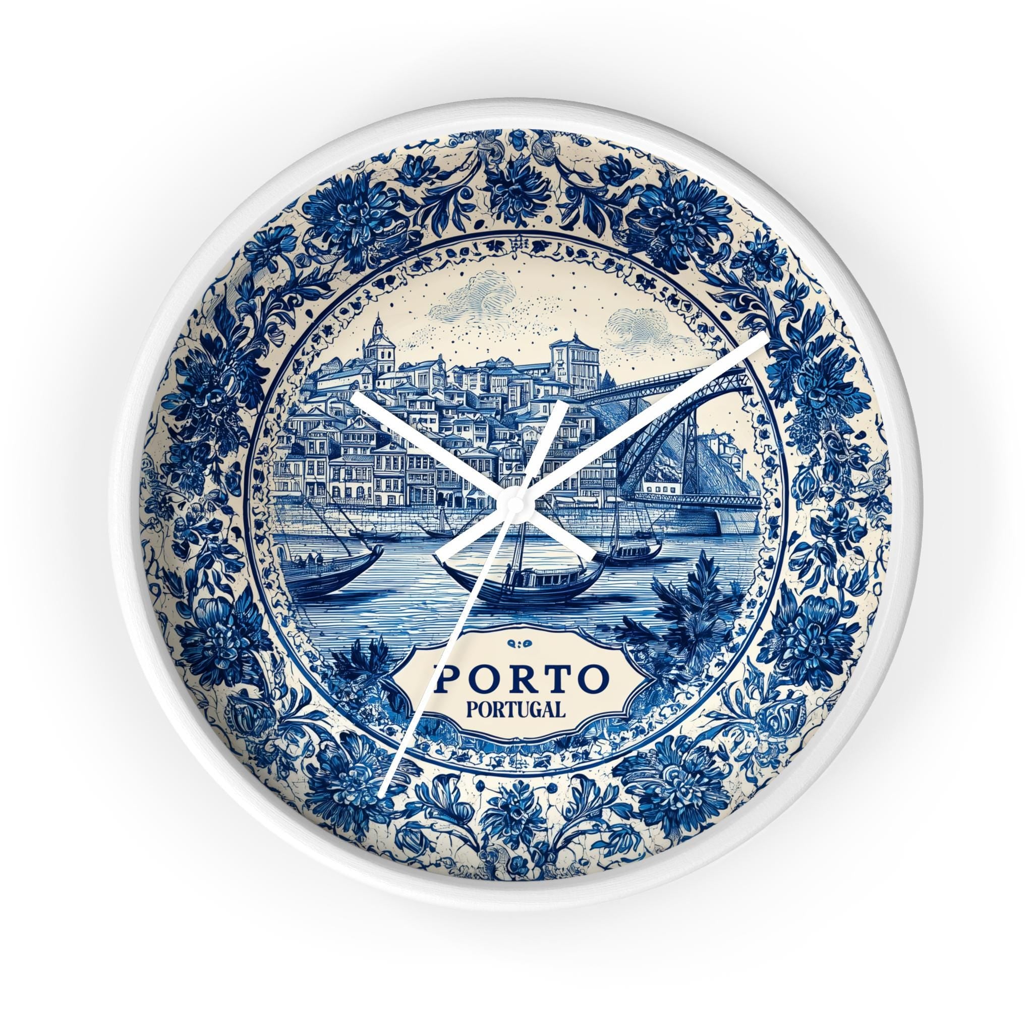 Porto Portugal Wall Clock, Delf style Home Decor, Vintage City Travel Keepsake Art