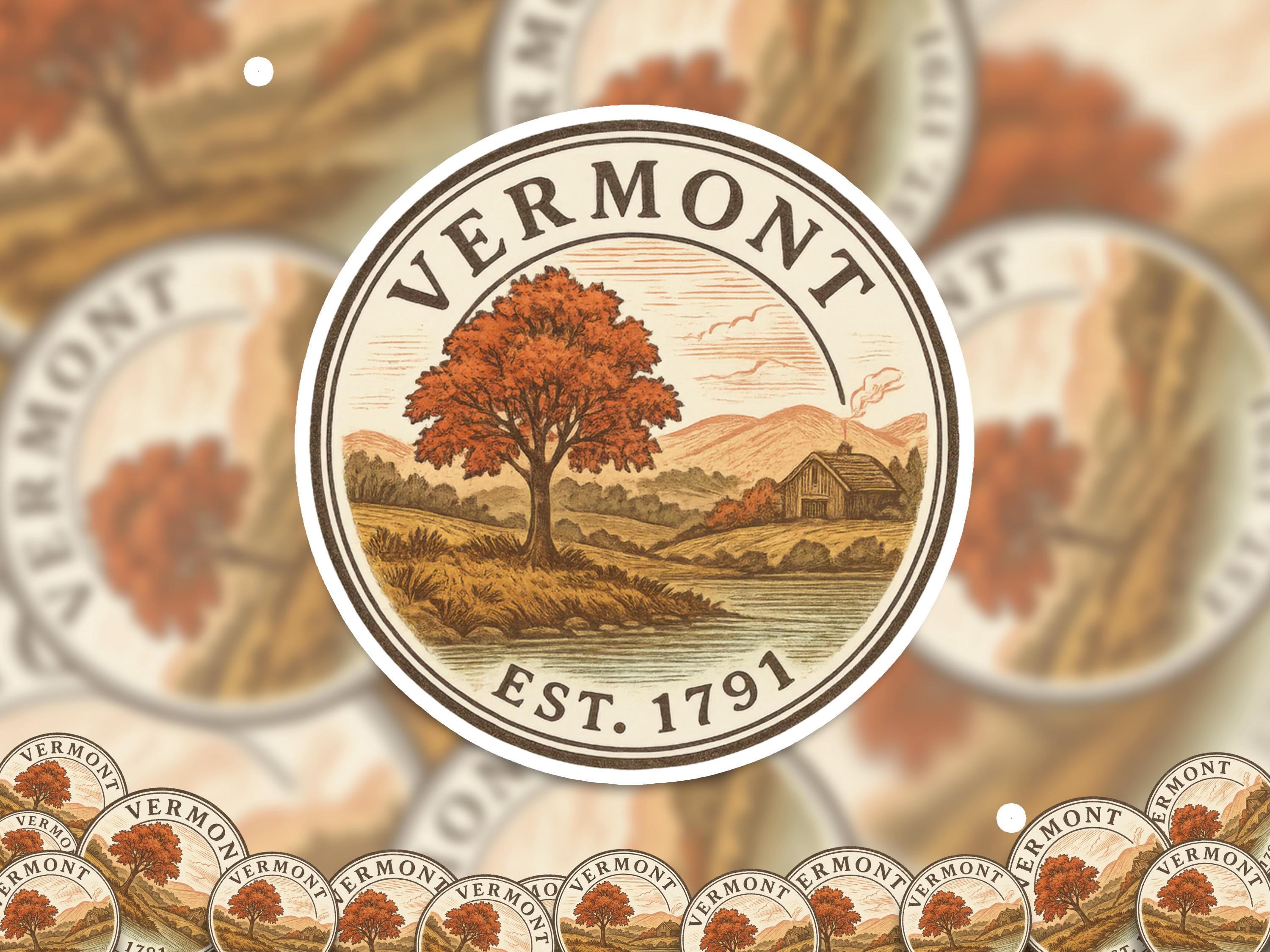 Vermont Sticker, Vintage US States Retro Decal, Waterproof Retro Travel Collection for Laptop Tumbler