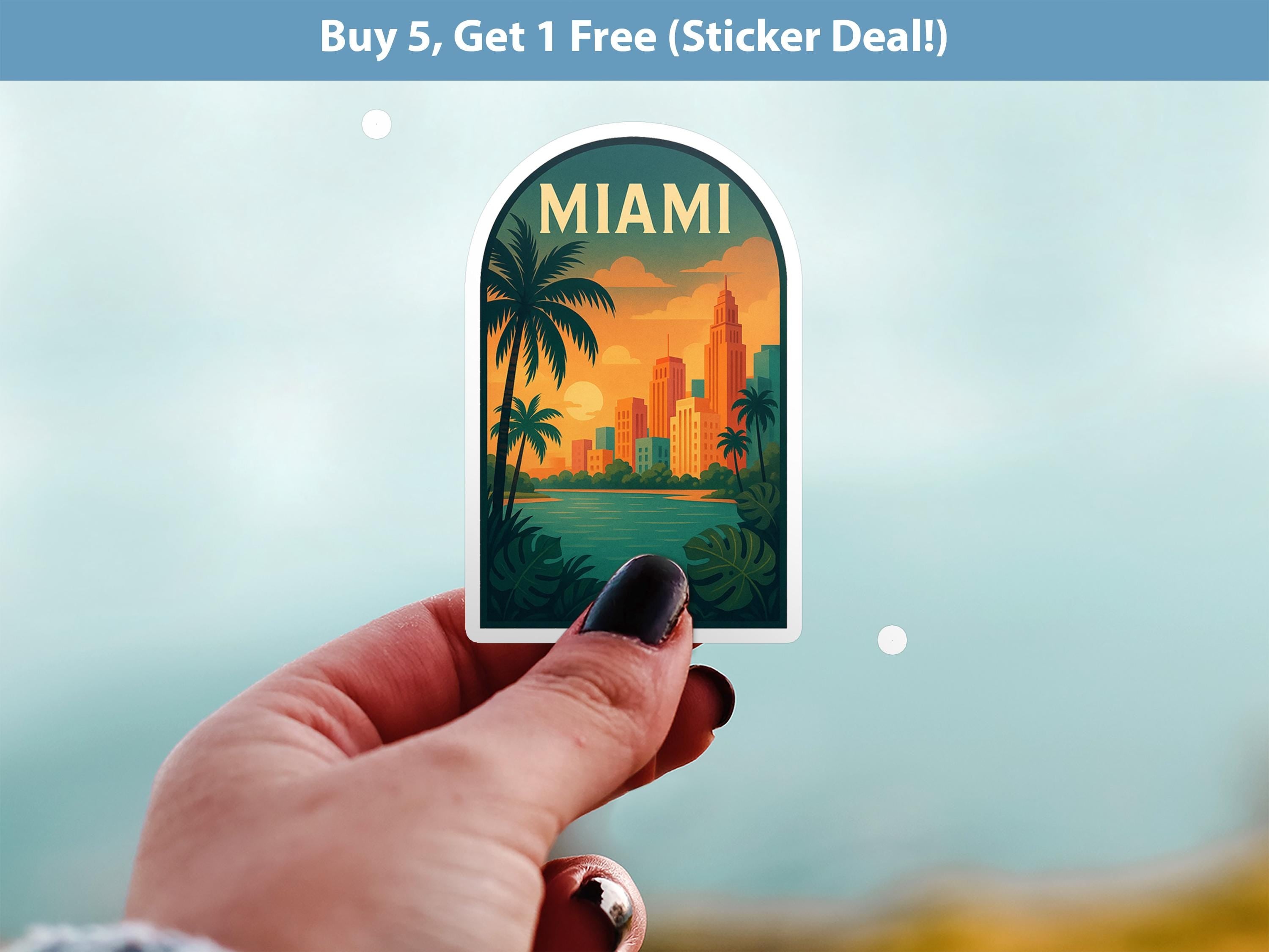 Miami Sticker, Florida Vintage City Vinyl Decal, Retro Travel Lover Collection, Journal Scrapbook