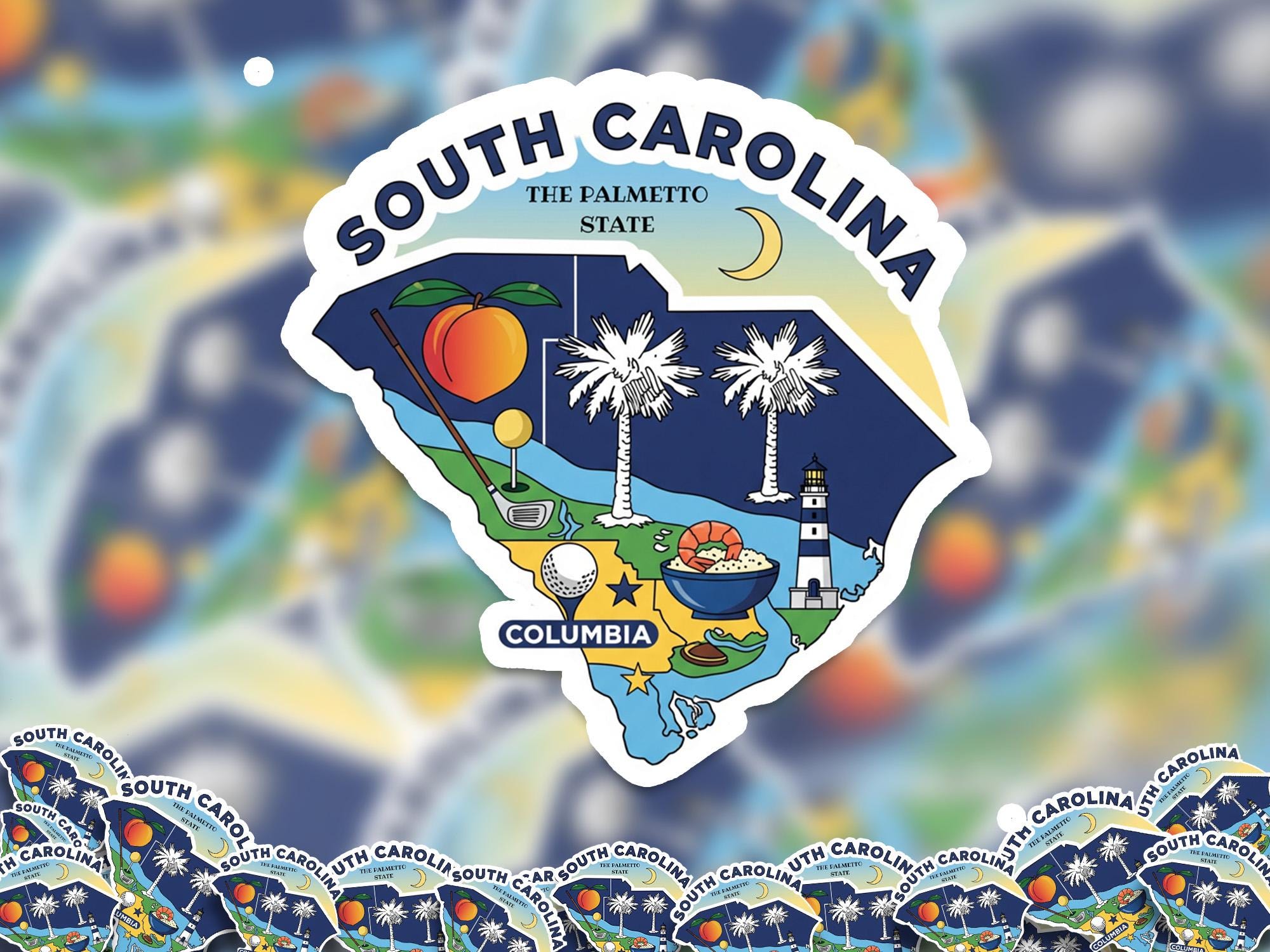 South Carolina State Sticker, USA Kiss-Cut Vinyl, Landmark Waterproof Decal, United States Travel Collection