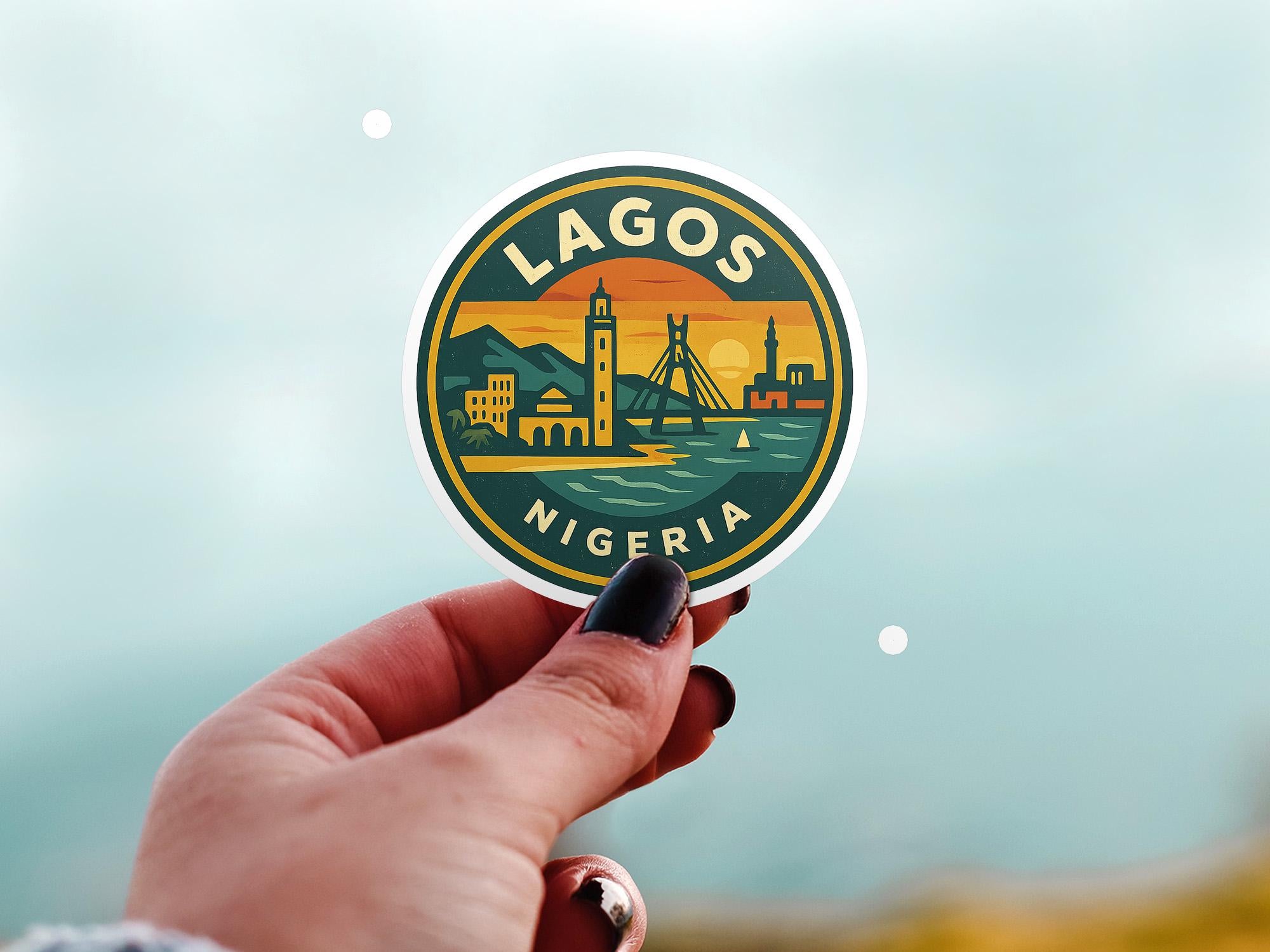 Lagos Nigeria Sticker Kiss-Cut Vinyl, Waterproof Decal, Retro Travel Lover Collection