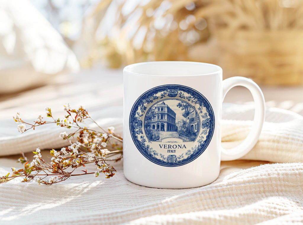 Verona Italy Mug, Custom Delft Style cup, Personalized Vintage Travel City Gift