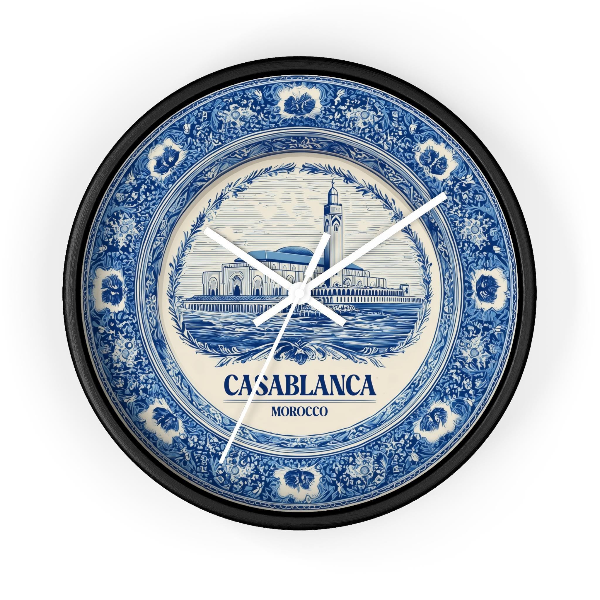 Casablanca Morocco Wall Clock, Delf style Home Decor, Vintage City Travel Keepsake Art