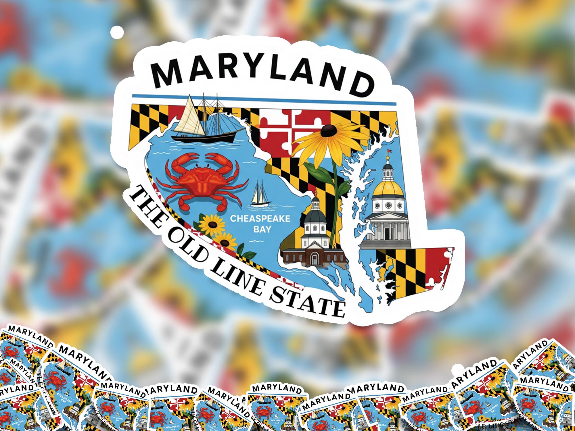 Maryland State Sticker, USA Kiss-Cut Vinyl, Landmark Waterproof Decal, United States Travel Collection