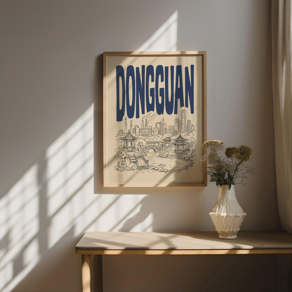 Dongguan Skyline Wall Art, Framed Canvas Print, Minimalist China City Decor