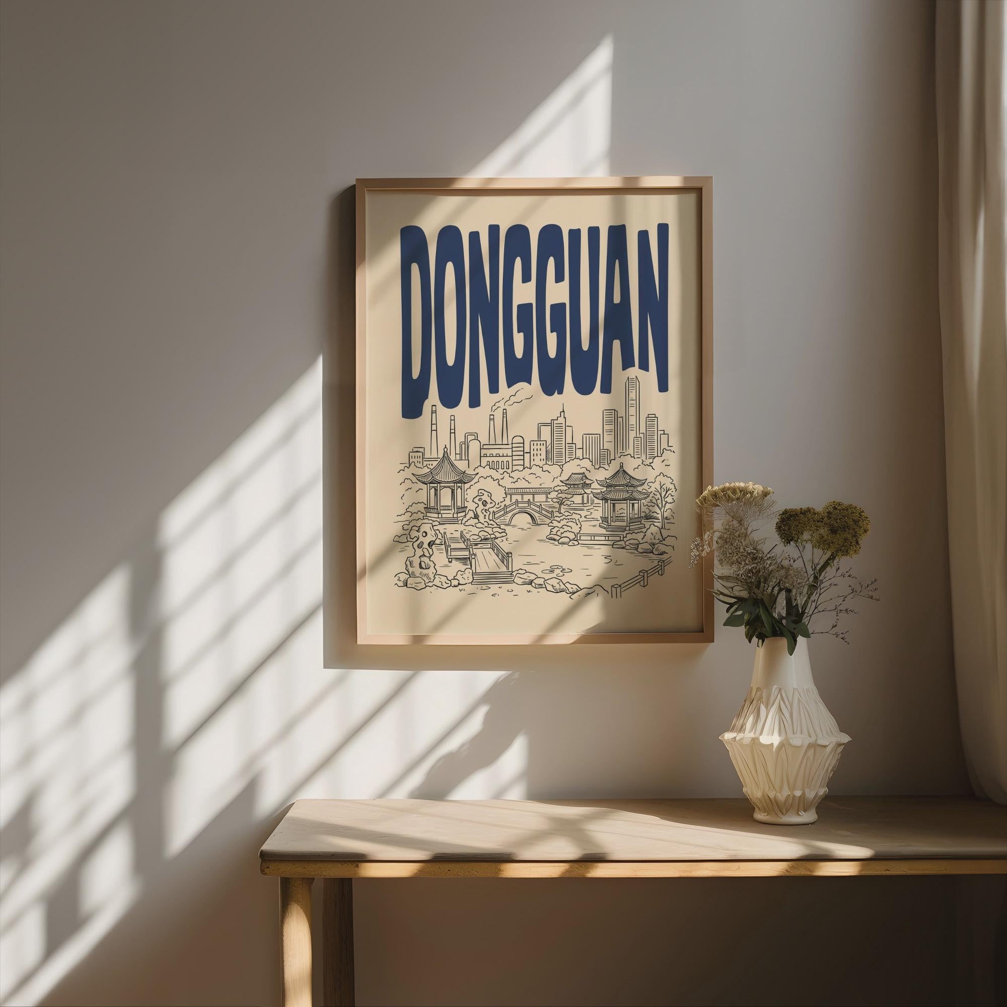 Dongguan Skyline Wall Art, Framed Canvas Print, Minimalist China City Decor