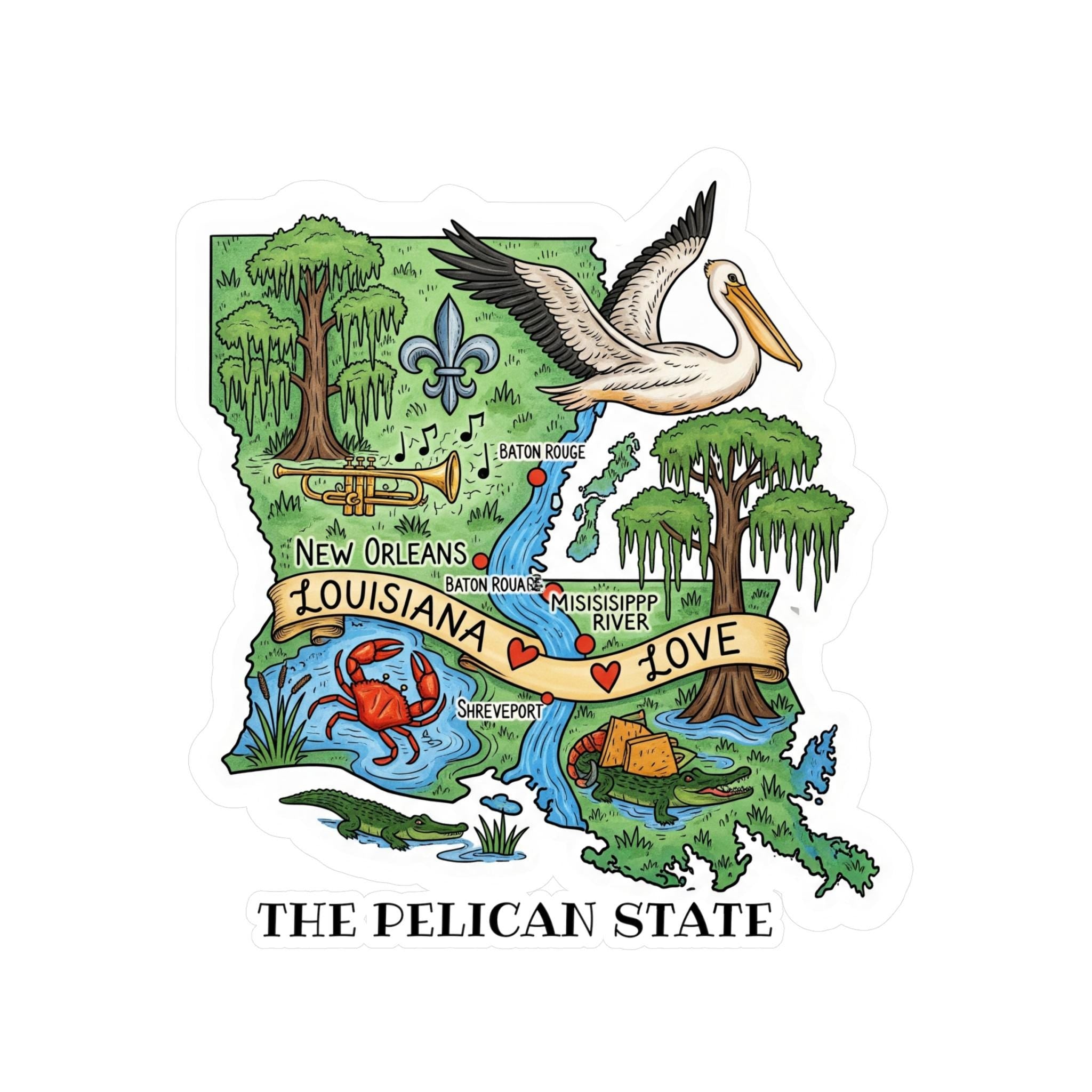 Louisiana State Sticker, USA Kiss-Cut Vinyl, Landmark Waterproof Decal, United States Travel Collection