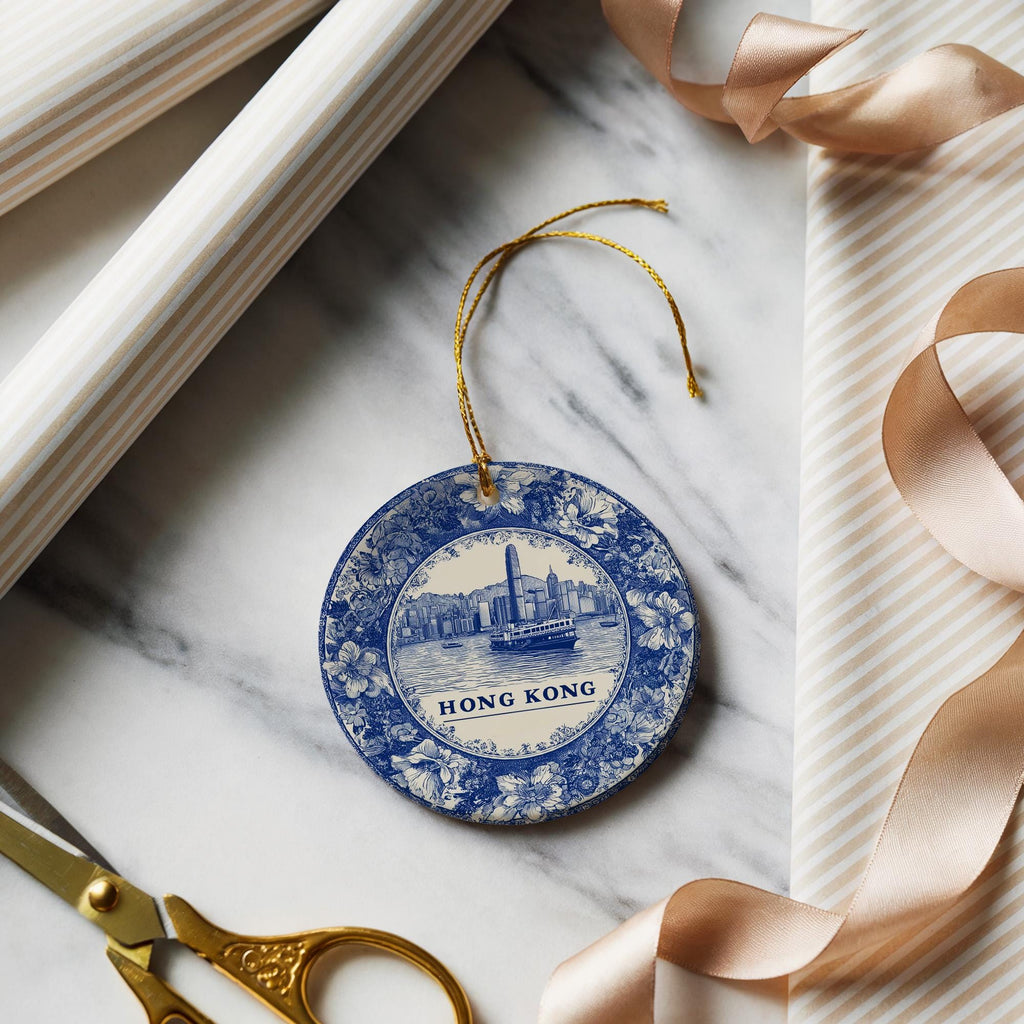 Custom Hong Kong Ceramic Delft Ornament, Christmas Delftware Blue Delftware city travel