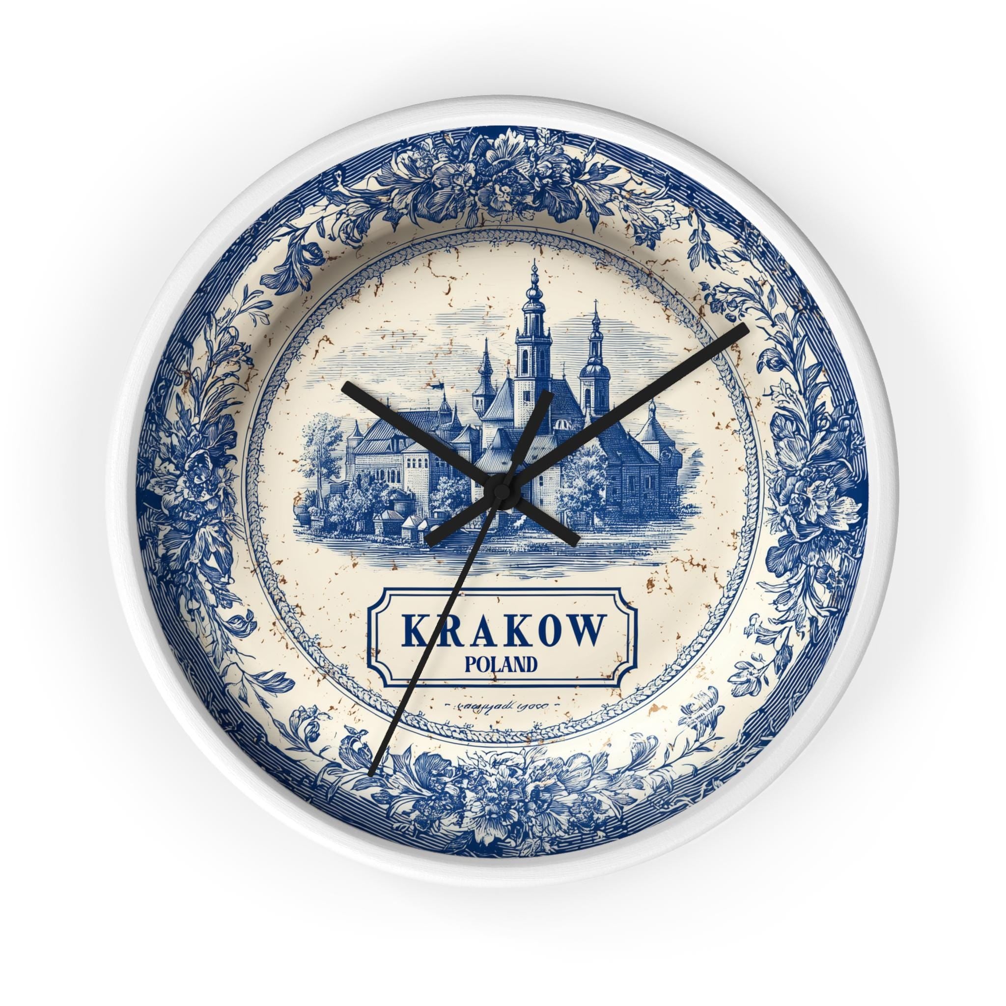 Krakow Poland Wall Clock, Delf style Home Decor, Vintage City Travel Keepsake Art