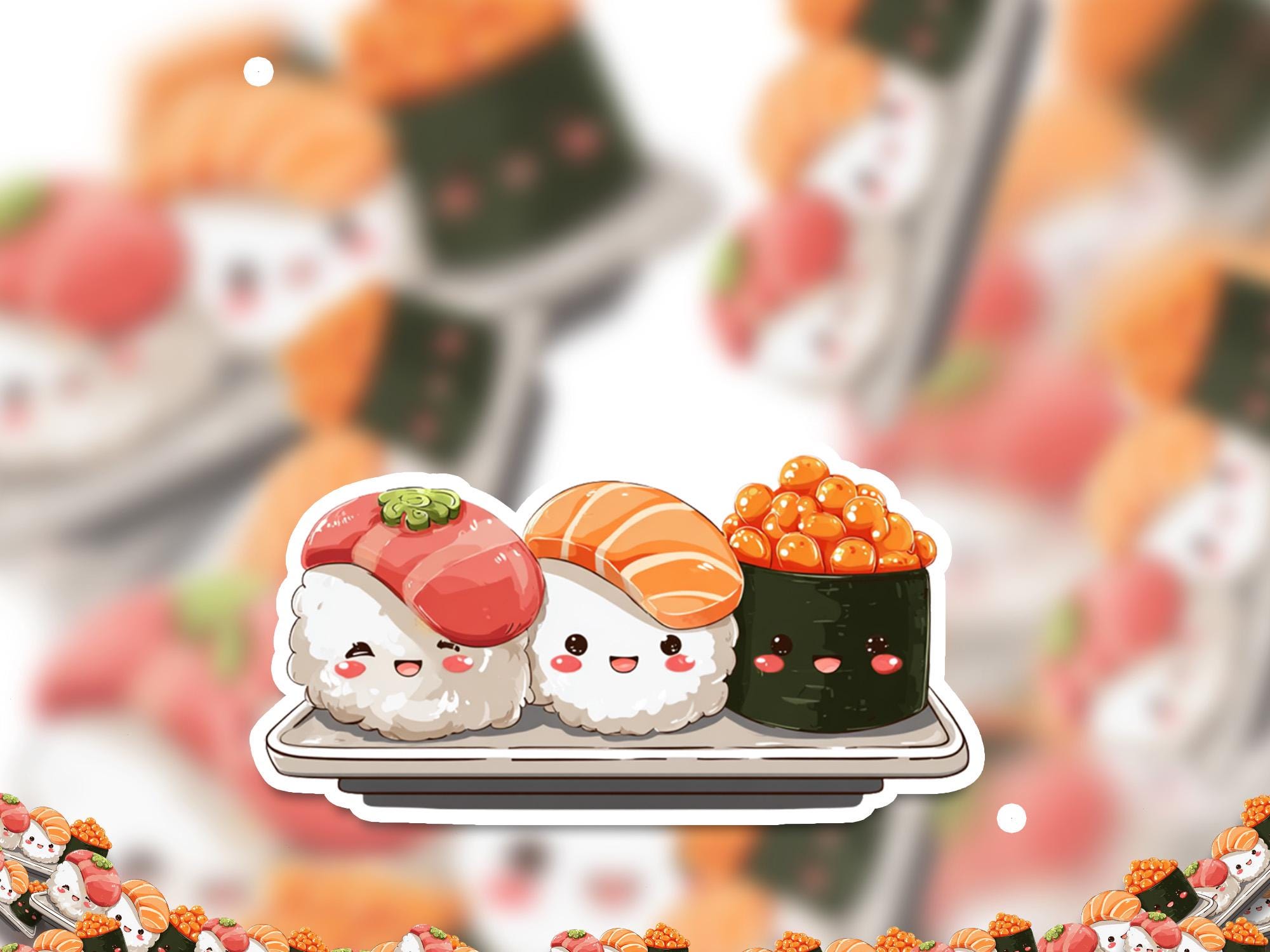 Kawaii Sushi Sticker: Waterproof Vinyl Decal for Laptop & Tumbler