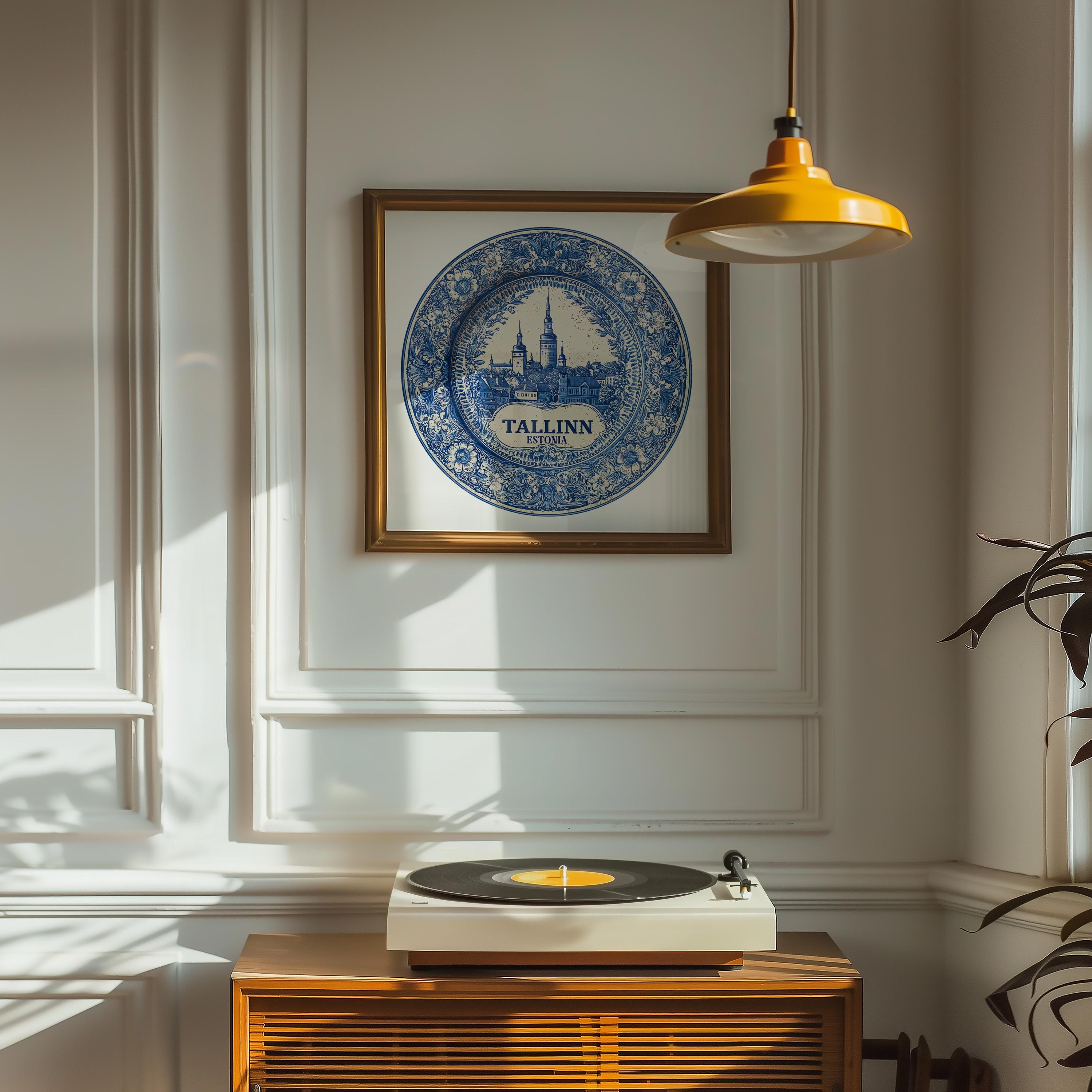 Tallinn Estonia Wall Art, Vintage Delft Blue Poster, City Print, Travel Home Decor