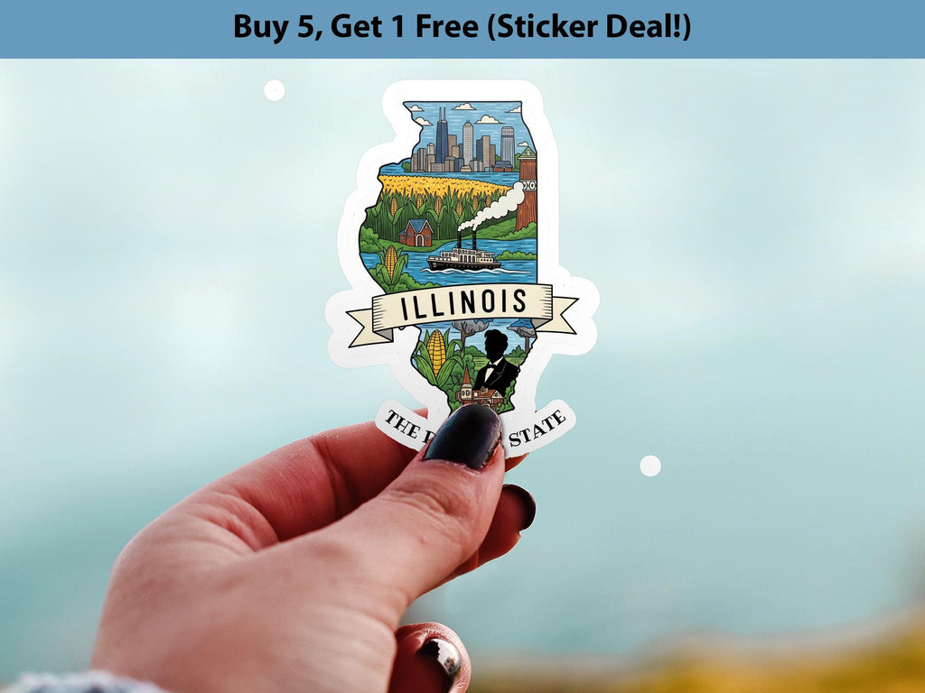 Illinois State Sticker, USA Kiss-Cut Vinyl, Landmark Waterproof Decal, United States Travel Collection