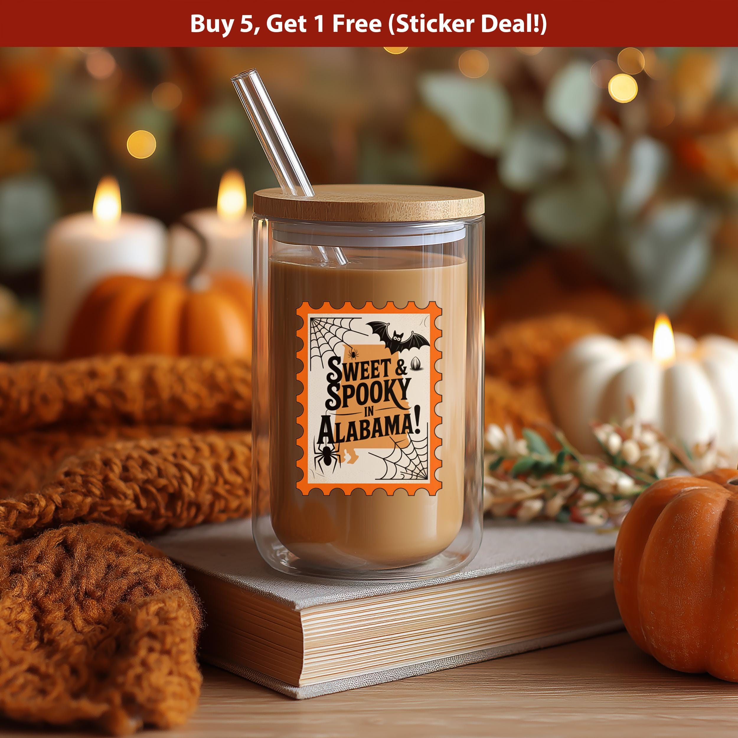 Alabama Stamp Halloween Sticker, Spooky USA Kiss-Cut Vinyl, Waterproof Decal, United States Travel