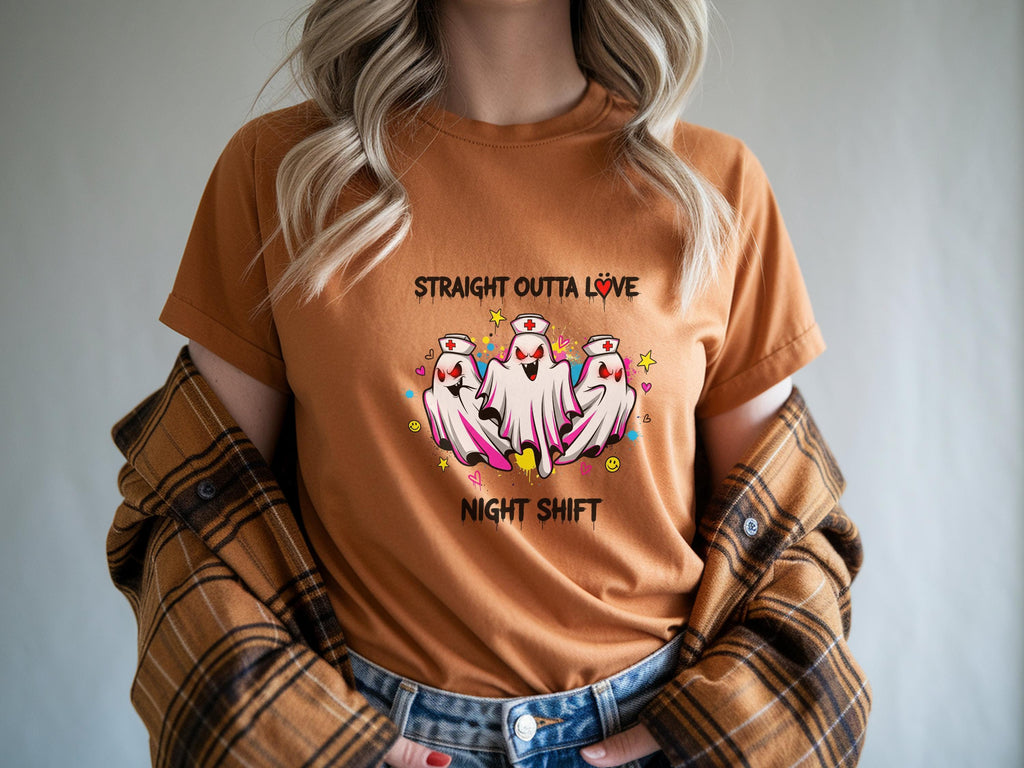 Night Shift Halloween Shirt, Nurse SweatShirt, Spooky Season, Cute Halloween Shirt Gift for nurse, Cute ghosts, straight outta love