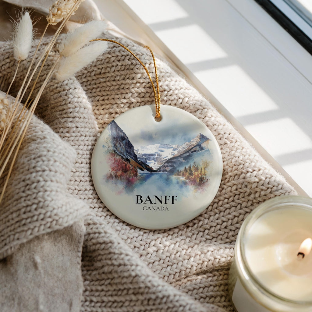 Banff National Park Canada Personalized Watercolor Ornament, Custom Ceramic Christmas gift, Travel Keepsake - CuteBeePix