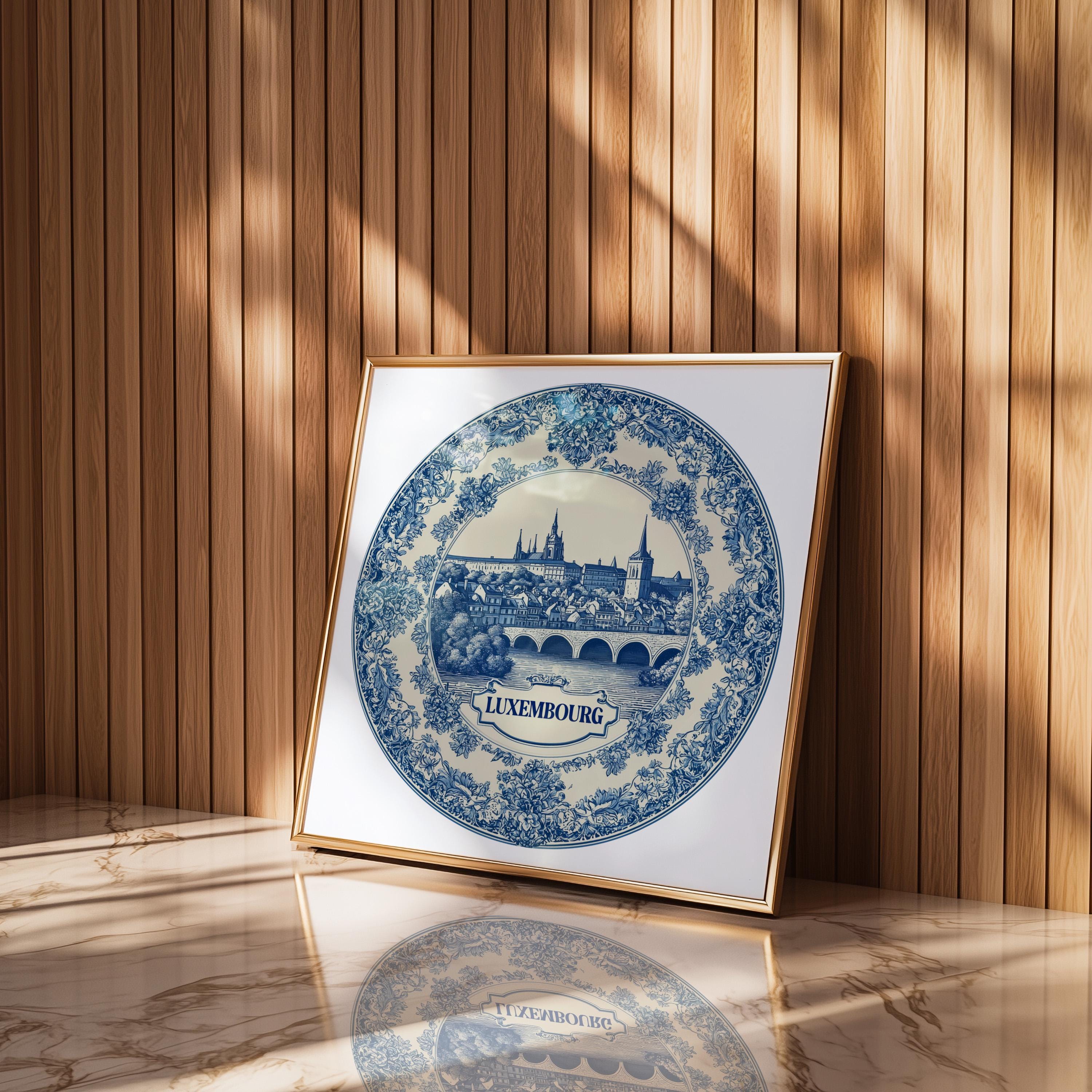 Luxembourg Wall Art, Vintage Delft Blue Poster, City Print, Travel Home Decor