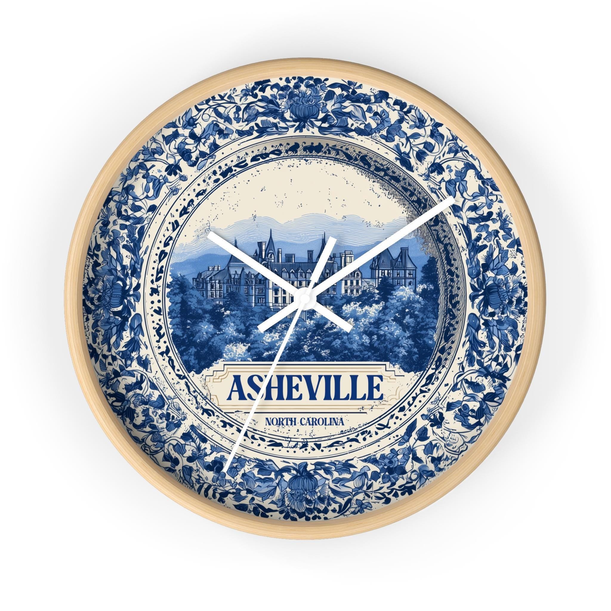 Asheville North Carolina Wall Clock, Delf style Home Decor, Vintage City Travel Keepsake Art