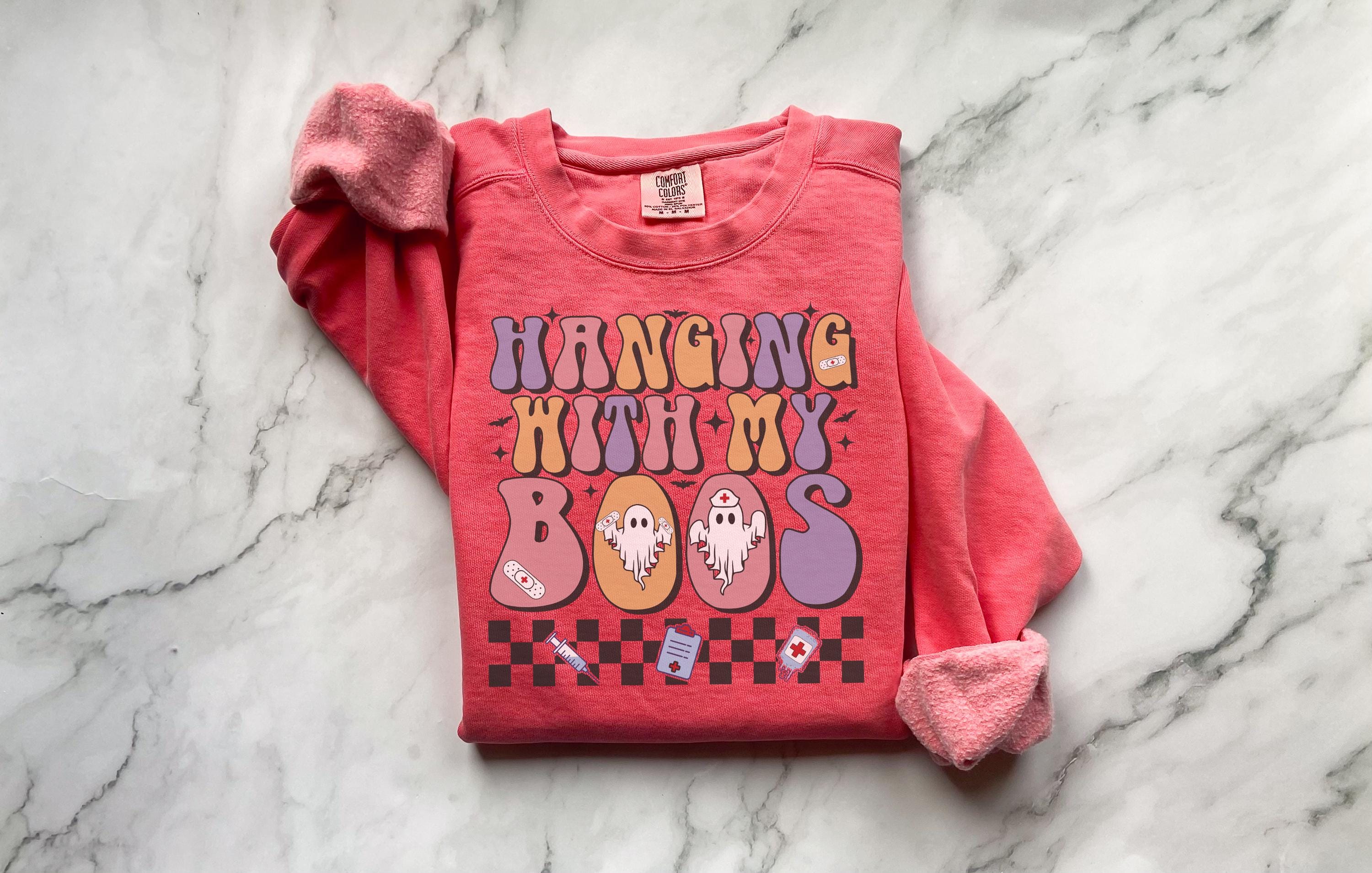 Hanging with My Boos Retro Halloween shirt, Spooky Season Cute Ghost, Cute Halloween Shirt Gift for nurse, Cute ghosts, vintage Halloween