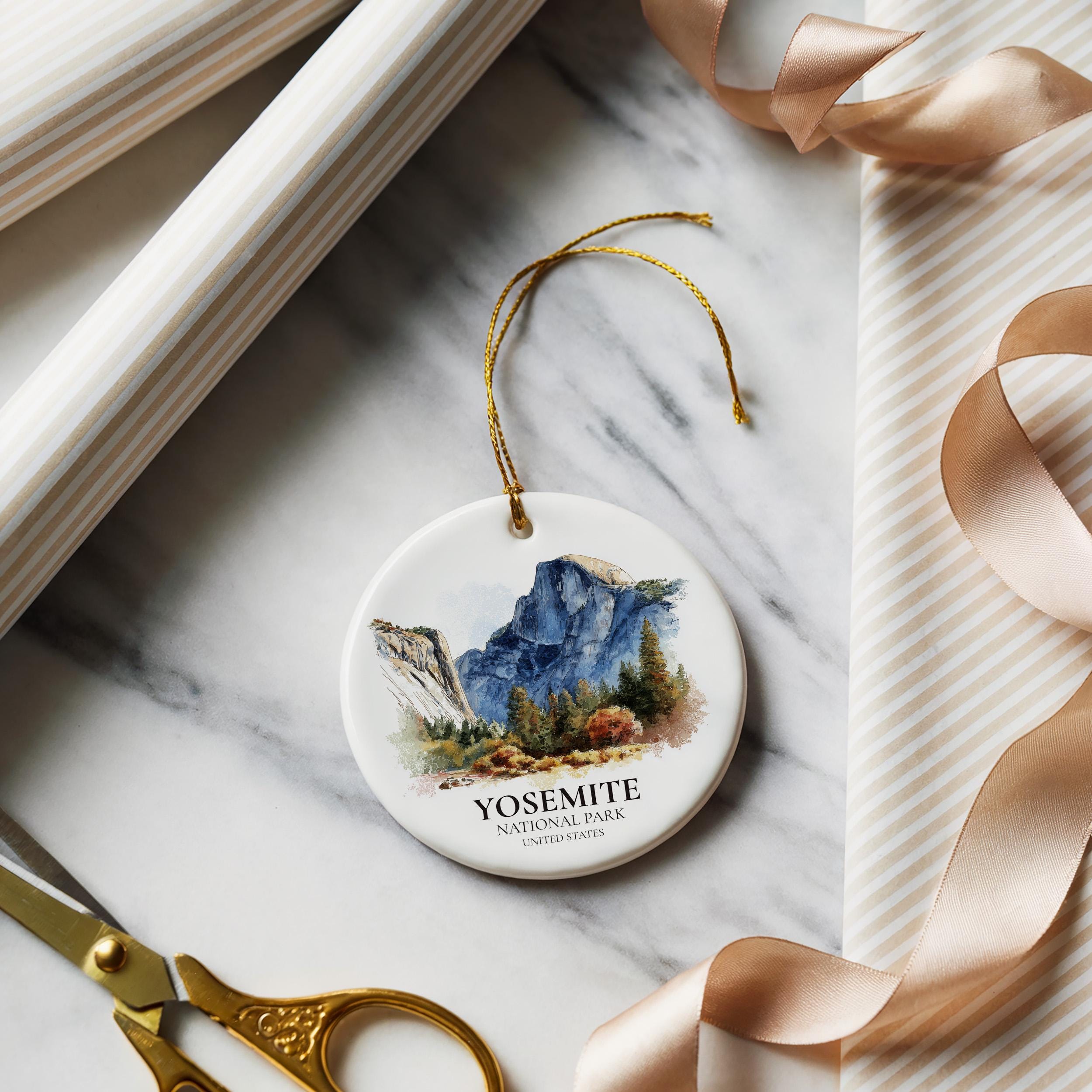 Yosemite National Park United States Personalized Watercolor Ornament, Custom Ceramic Christmas gift, Travel Keepsake