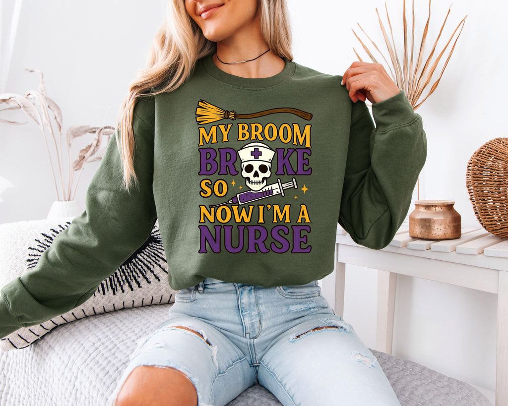 My Broom Broke So Now I am Nurse Halloween Sweatshirt, Halloween Nurse Medical Lab, Nurse Spooky , Nurse Halloween Boo Boo Crew