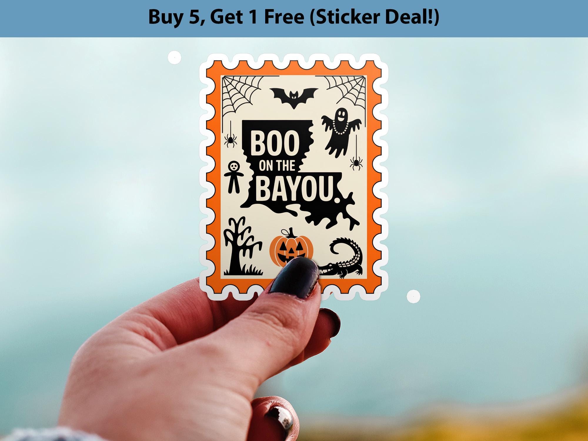 Louisiana Stamp Halloween Sticker, Spooky USA Kiss-Cut Vinyl, Waterproof Decal, United States Travel