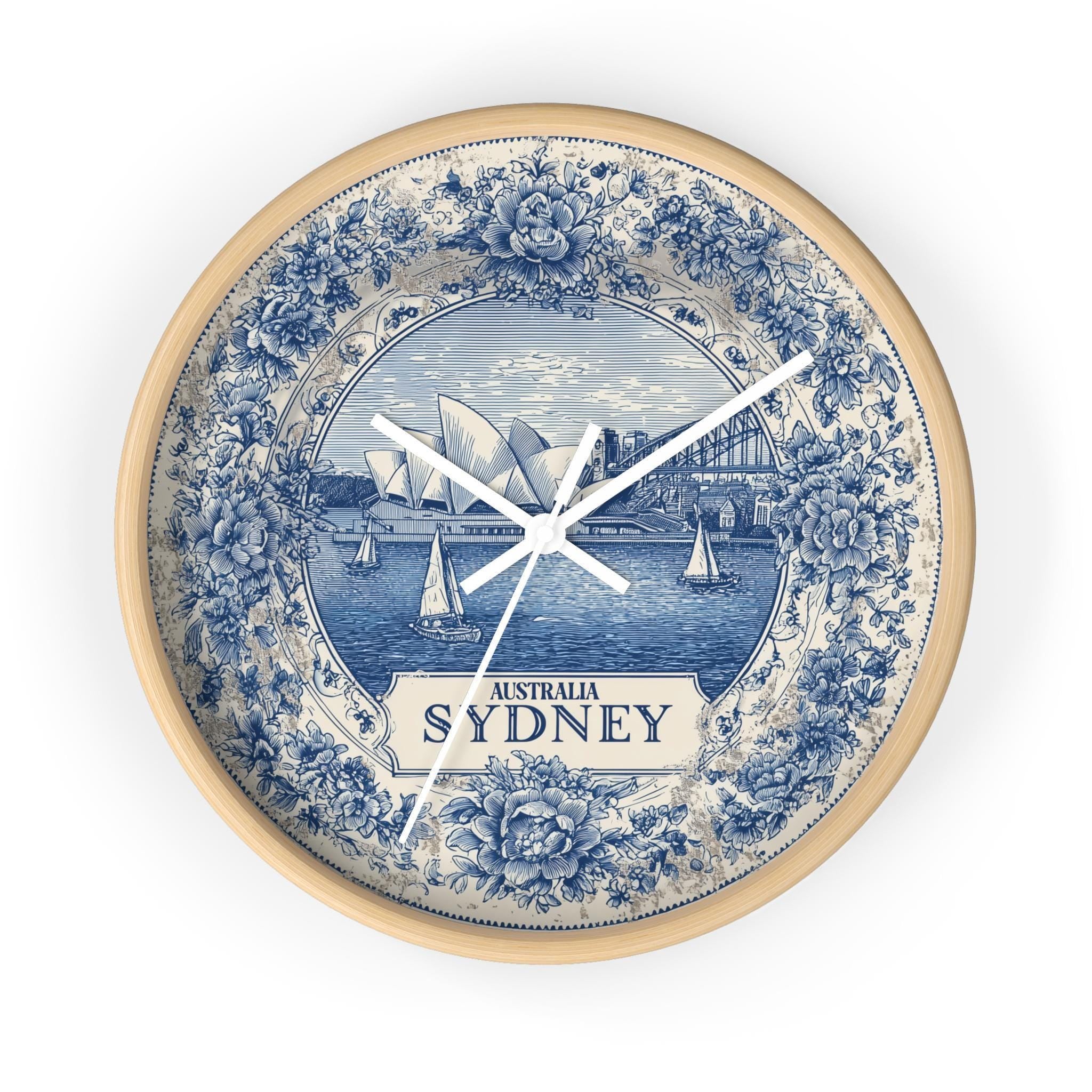 Sydney Australia Wall Clock, Delf style Home Decor, Vintage City Travel Keepsake Art