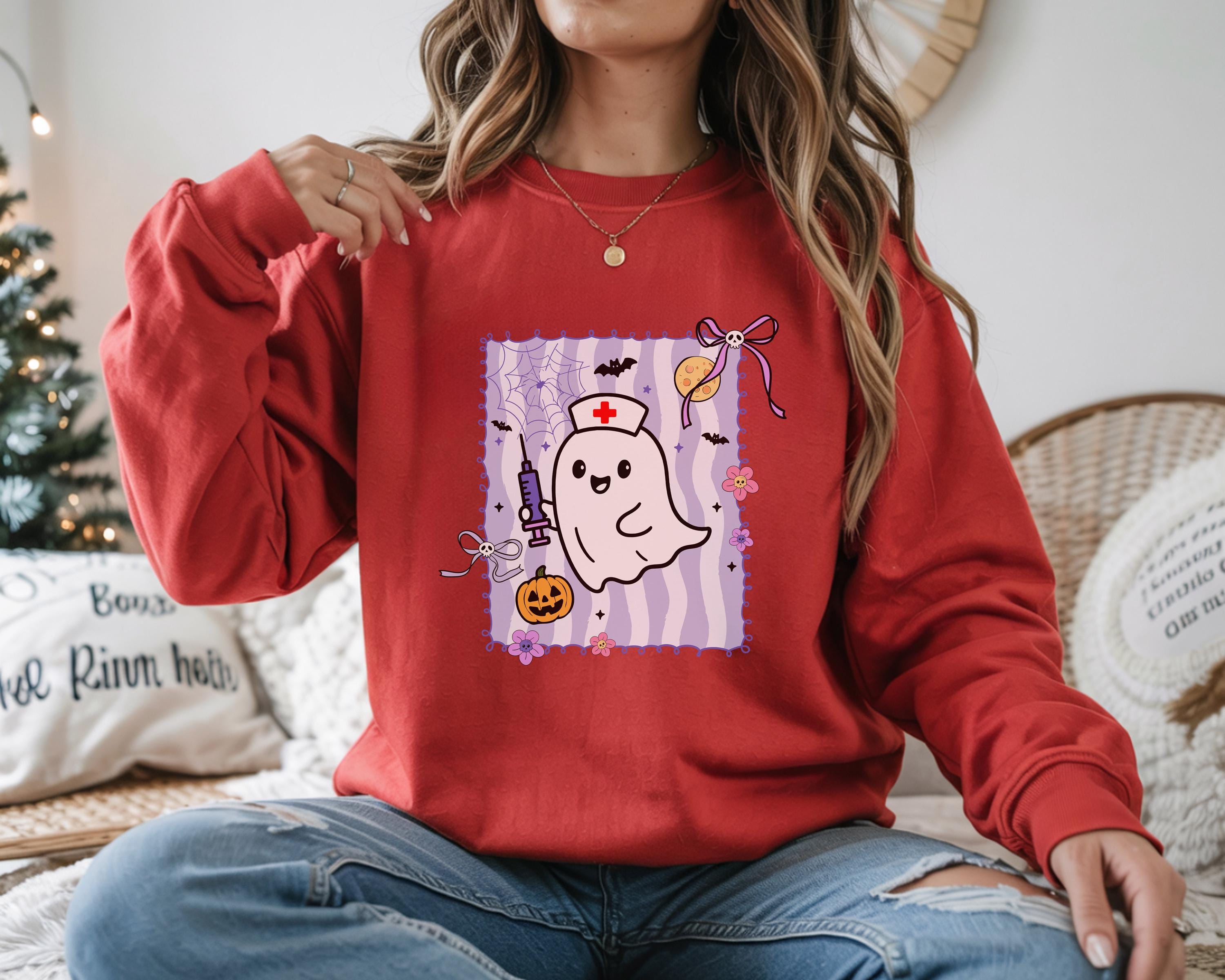 Ghost Nurse Cute Halloween Sweatshirt, Halloween Gift for Nurse Sweater, Nurse Spooky , Nurse Halloween Boo Boo Crew