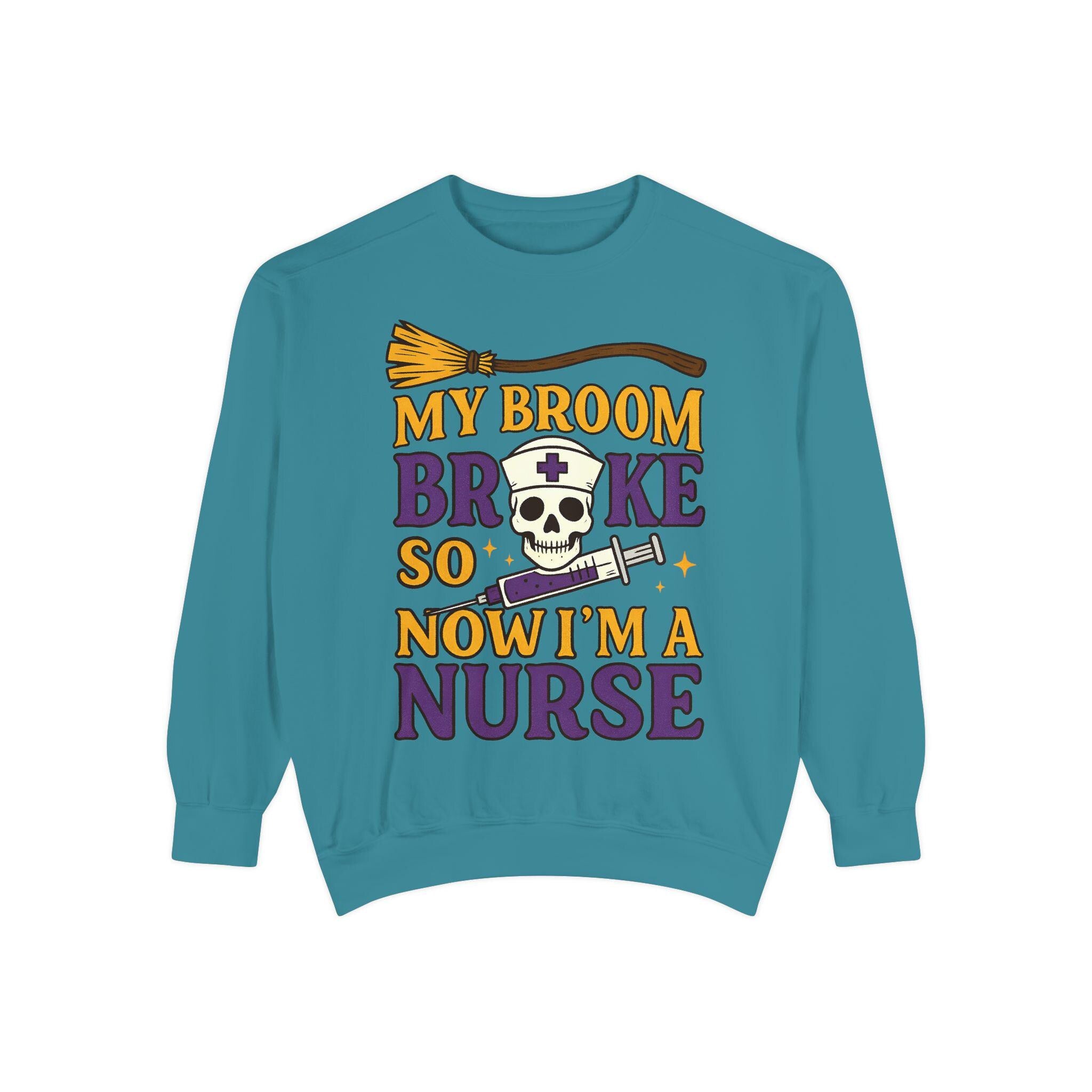 My Broom Broke So I am a nurse Halloween Nurse Sweatshirt, Spooky RN Fall Top Cozy Autumn Pullover, Cute Retro Gift for Nurse