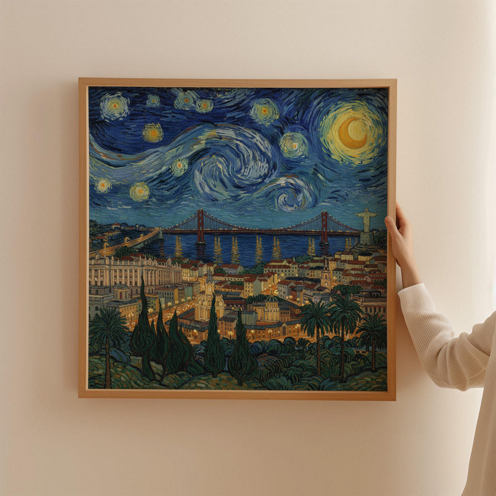 Lisbon Portugal Starry Night Wall Art, Van Gogh Print, Travel Gift Home Decor