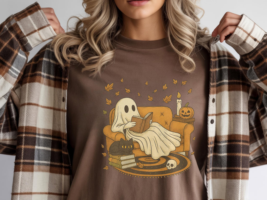 Retro Ghost Reading Book Halloween Shirt: Spooky Season Sweatshirt