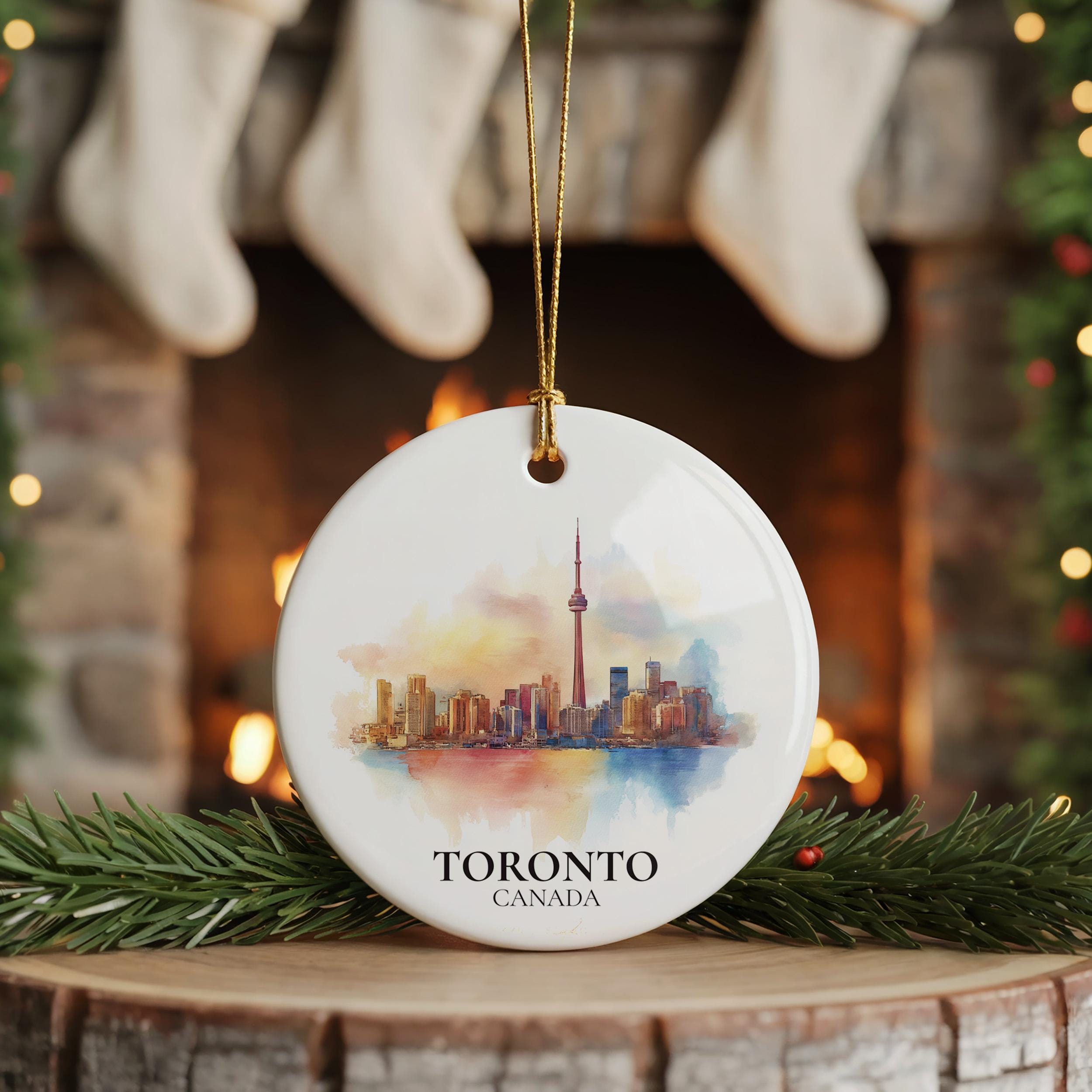 Toronto Ontario Personalized Watercolor Ornament, Custom Ceramic Christmas gift, Travel Keepsake