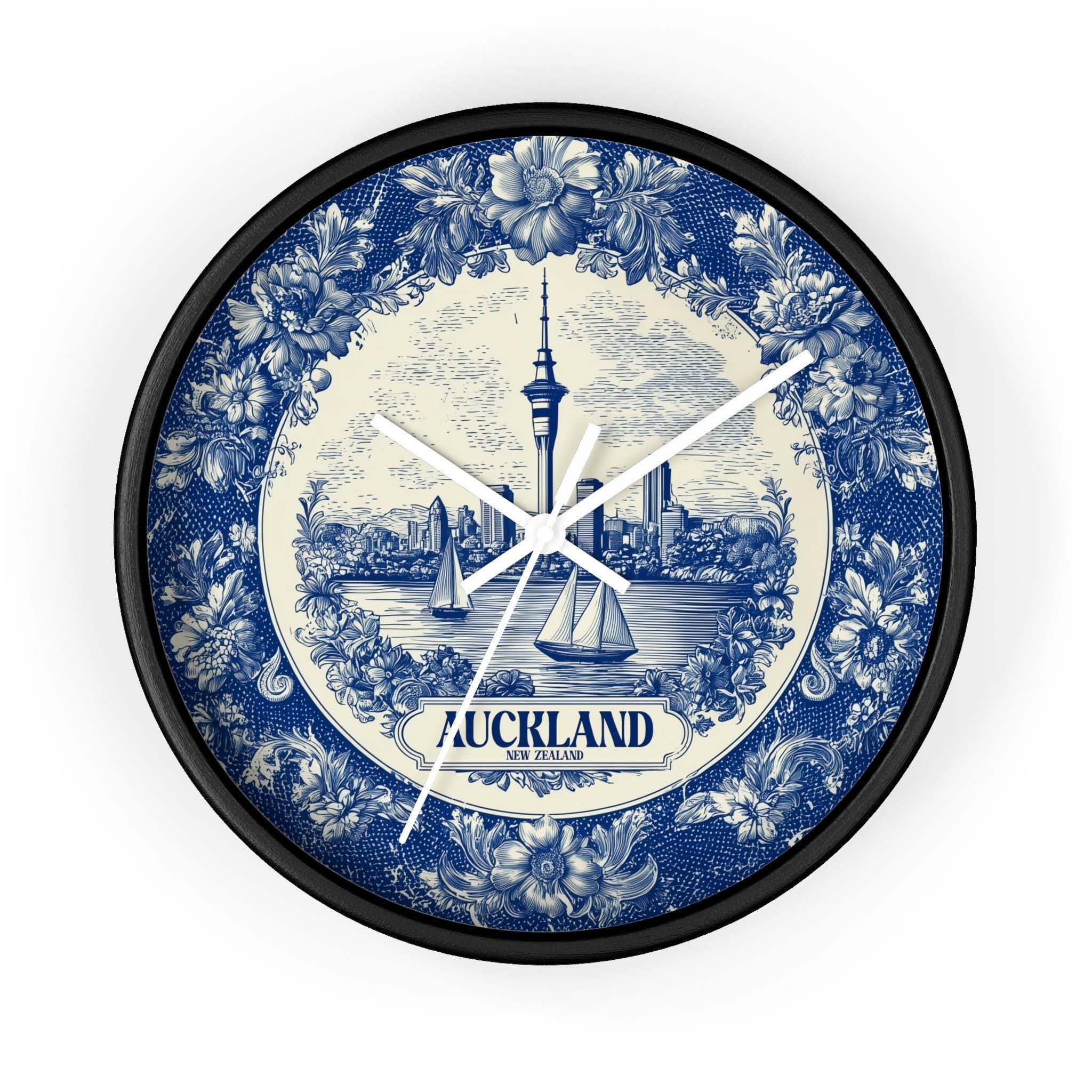 Auckland New Zealand Wall Clock, Delf style Home Decor, Vintage City Travel Keepsake Art