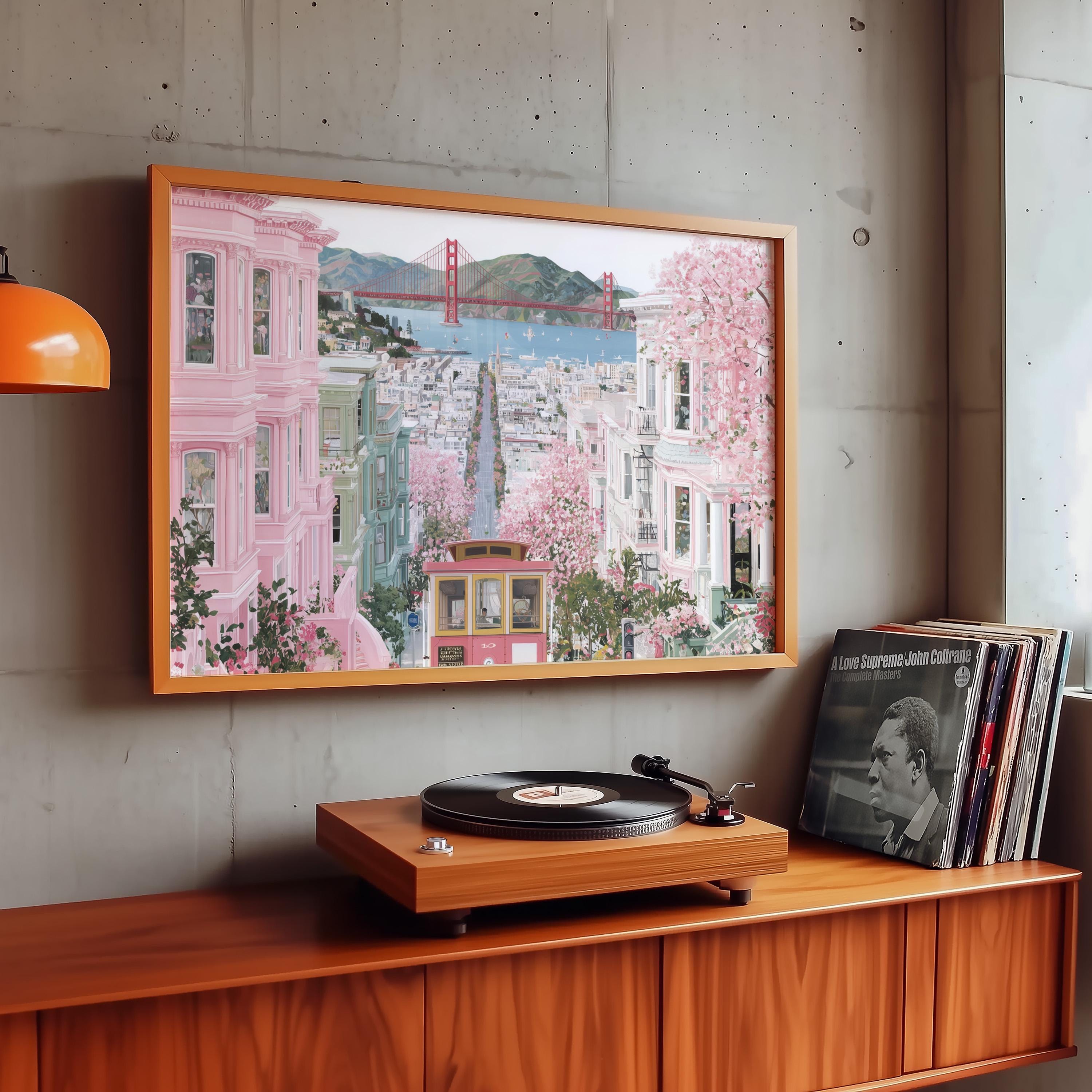 San Francisco Spring Wall Art, Cherry Blossom Floral Travel Gift Decor Large Print Painting