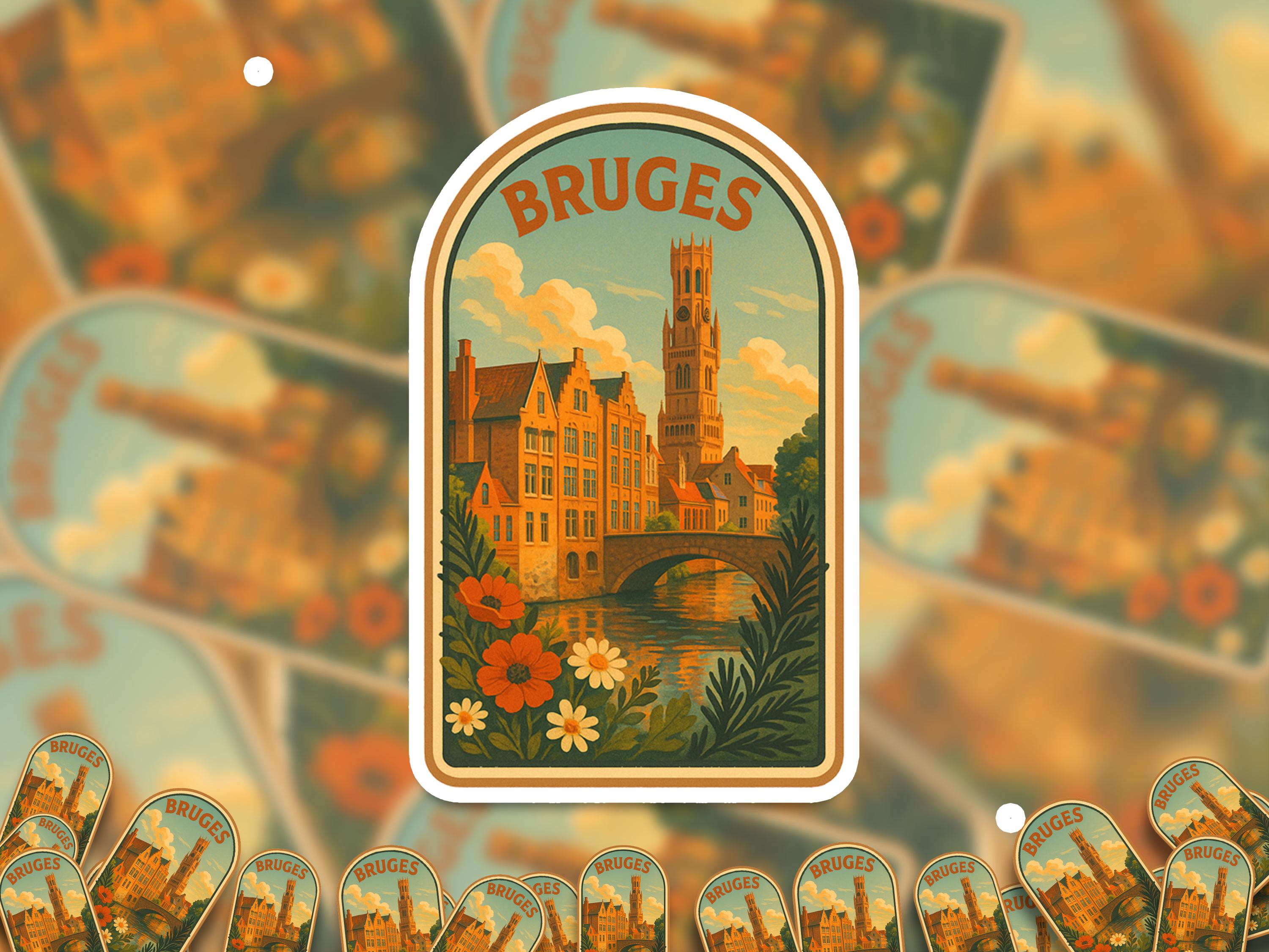 Bruges Belgium Sticker, Vintage City Vinyl Decal, Retro Travel Lover Collection, Journal Scrapbook
